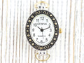 White Dial Marcasite Two-Tone Oval Watch Face • DIY Beading Watch • Jewelry Making • Analog • Loops and Battery Included