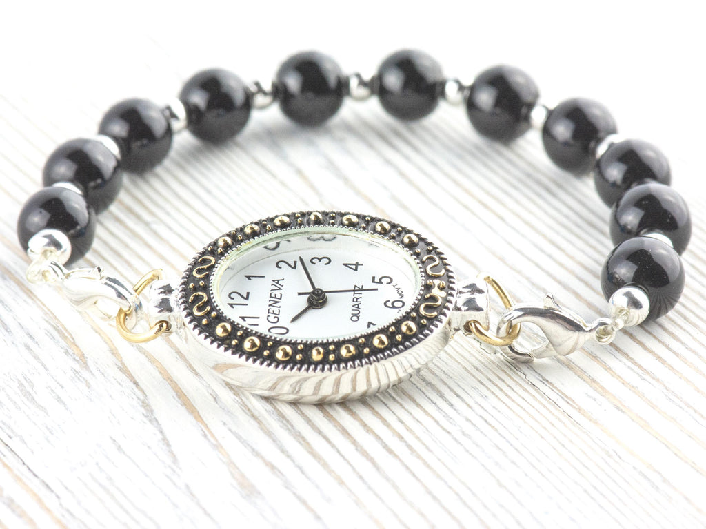 White Dial Marcasite Two-Tone Oval Watch Face • DIY Beading Watch • Jewelry Making • Analog • Loops and Battery Included