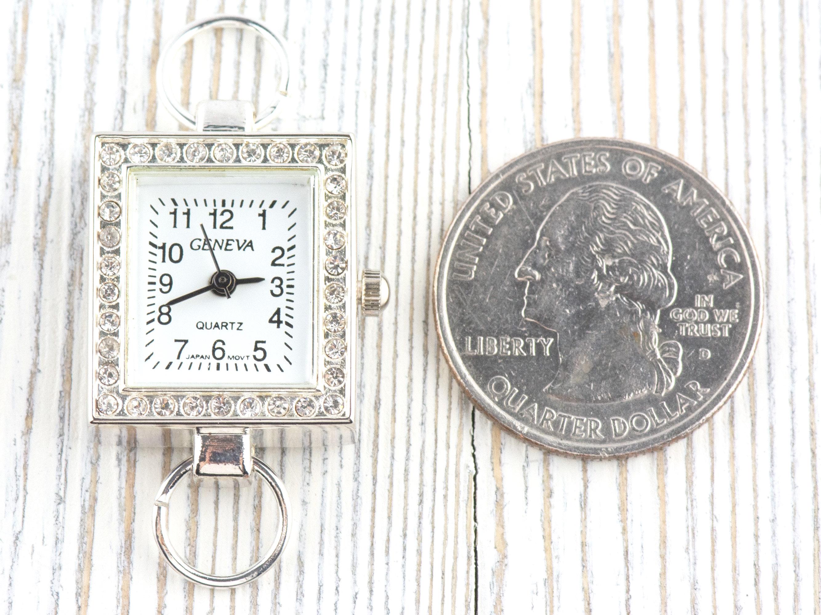 White Dial Rhinestone-Studded Silvertone Square Watch Face • DIY Beading Watch • Jewelry Making • Analog • Loops and Battery Included