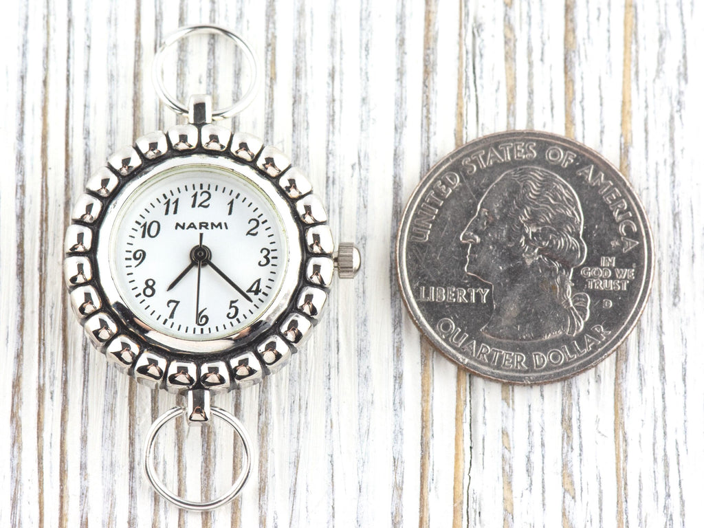 White Dial Silvertone Bumpy Round Watch Face • DIY Beading Watch • Jewelry Making • Analog • Loops and Battery Included