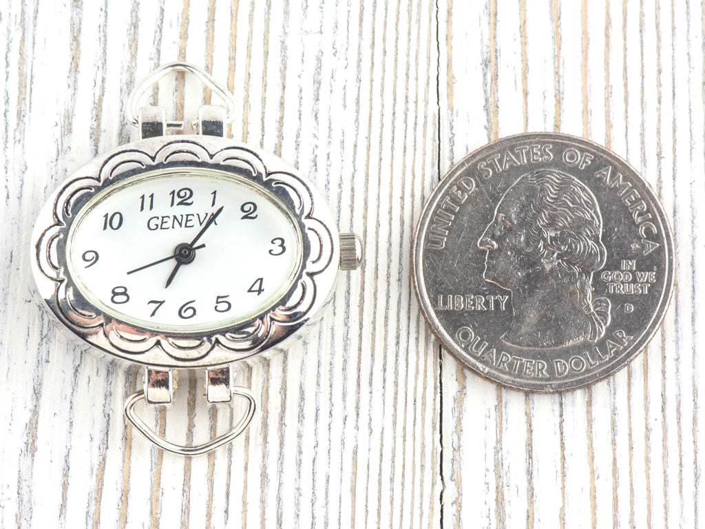 White Dial Silvertone Floral Oval Watch Face • DIY Beading Watch • Jewelry Making • Analog • Loops and Battery Included