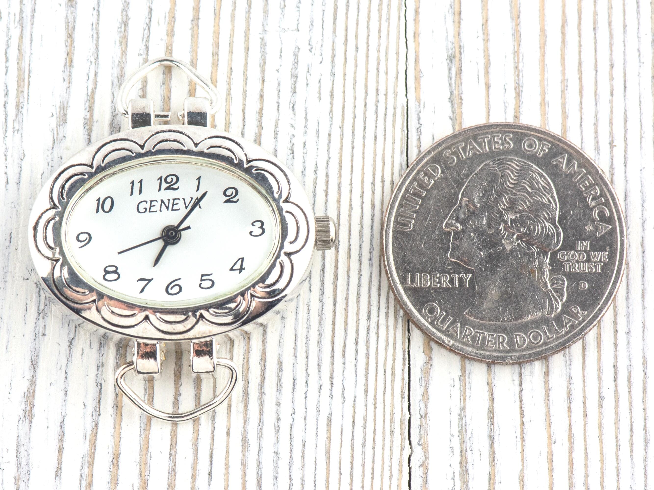White Dial Silvertone Floral Oval Watch Face • DIY Beading Watch • Jewelry Making • Analog • Loops and Battery Included