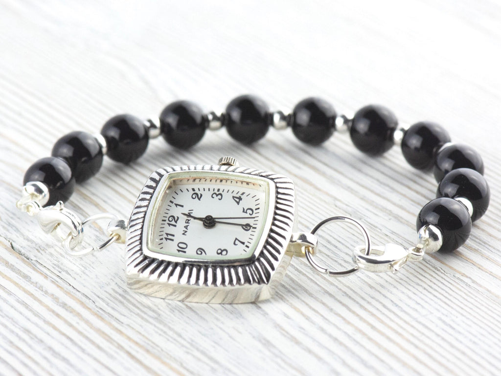 White Dial Silvertone Groovy Square Watch Face • DIY Beading Watch • Jewelry Making • Analog • Loops and Battery Included