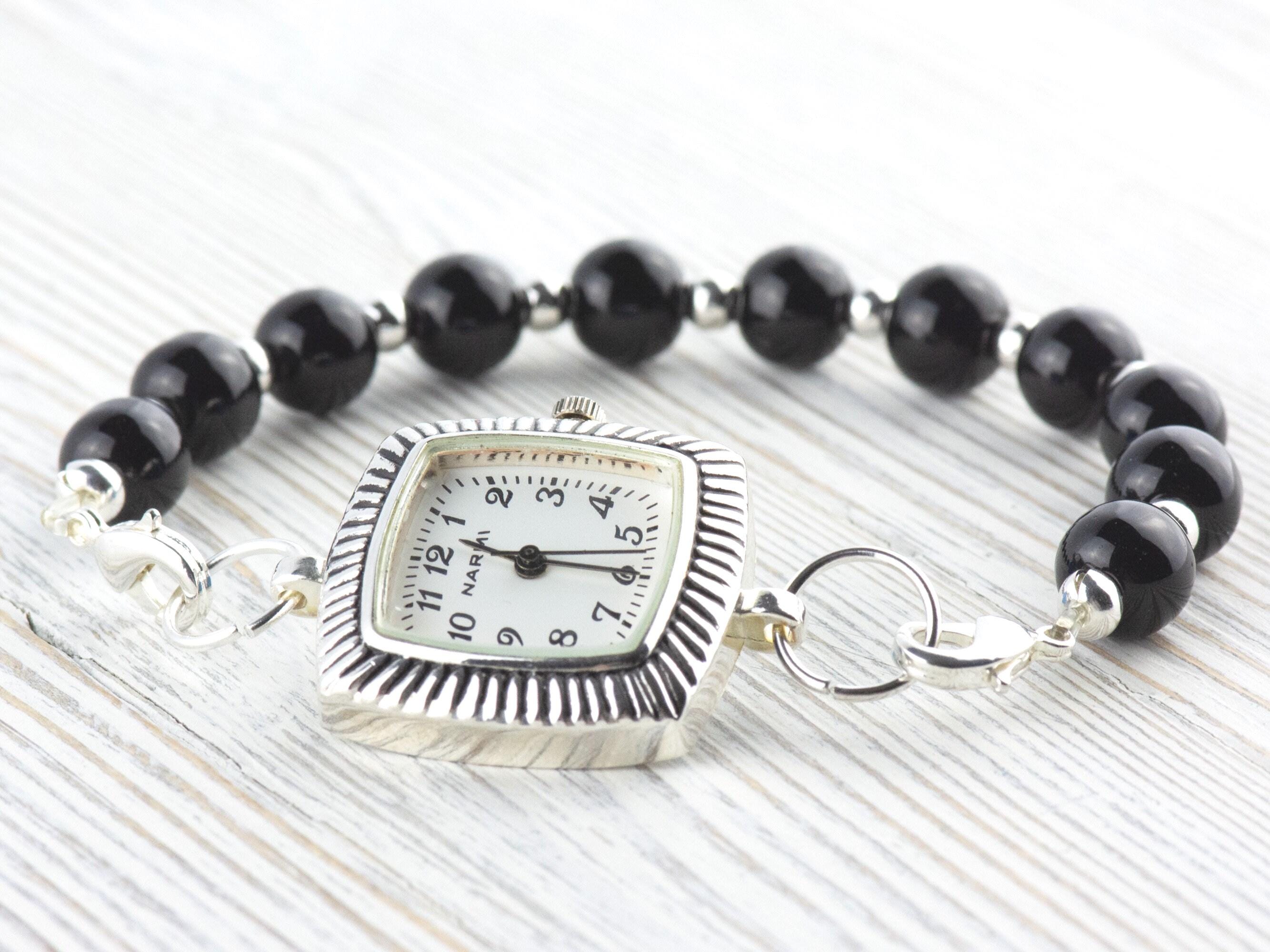 White Dial Silvertone Groovy Square Watch Face • DIY Beading Watch • Jewelry Making • Analog • Loops and Battery Included