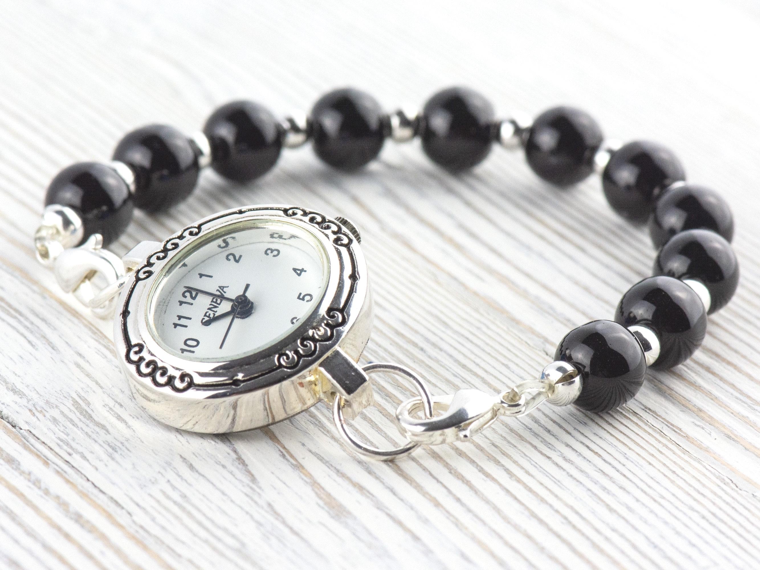 White Dial Silvertone Oval Swirl Watch Face • DIY Beading Watch • Jewelry Making • Analog • Loops and Battery Included