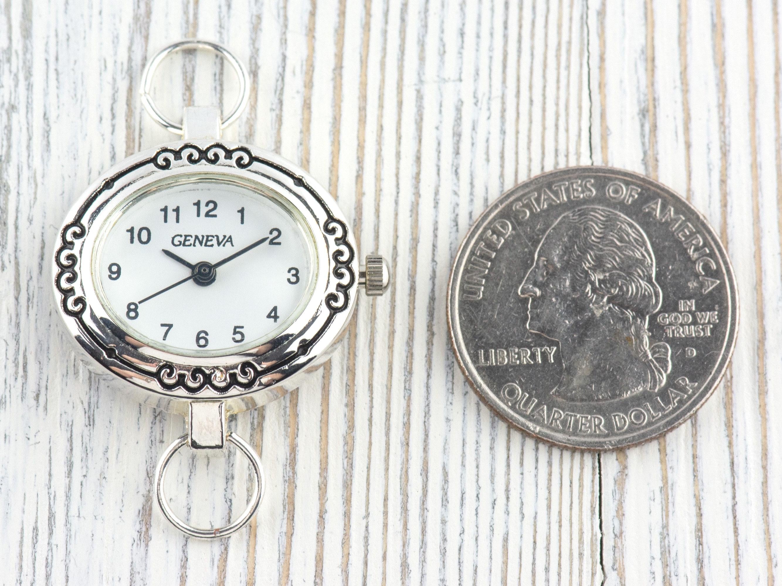 White Dial Silvertone Oval Swirl Watch Face • DIY Beading Watch • Jewelry Making • Analog • Loops and Battery Included