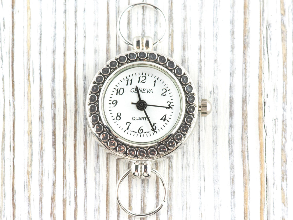 White Dial Silvertone Round Dotted Watch Face • DIY Beading Watch • Jewelry Making • Analog • Loops and Battery Included