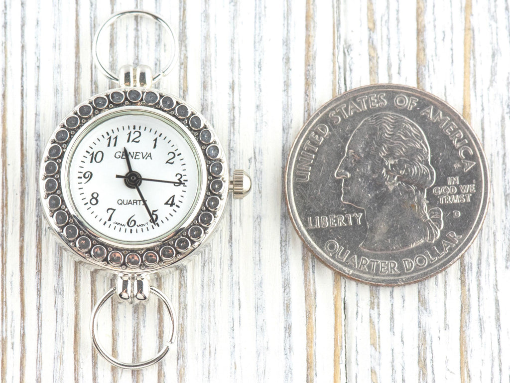 White Dial Silvertone Round Dotted Watch Face • DIY Beading Watch • Jewelry Making • Analog • Loops and Battery Included