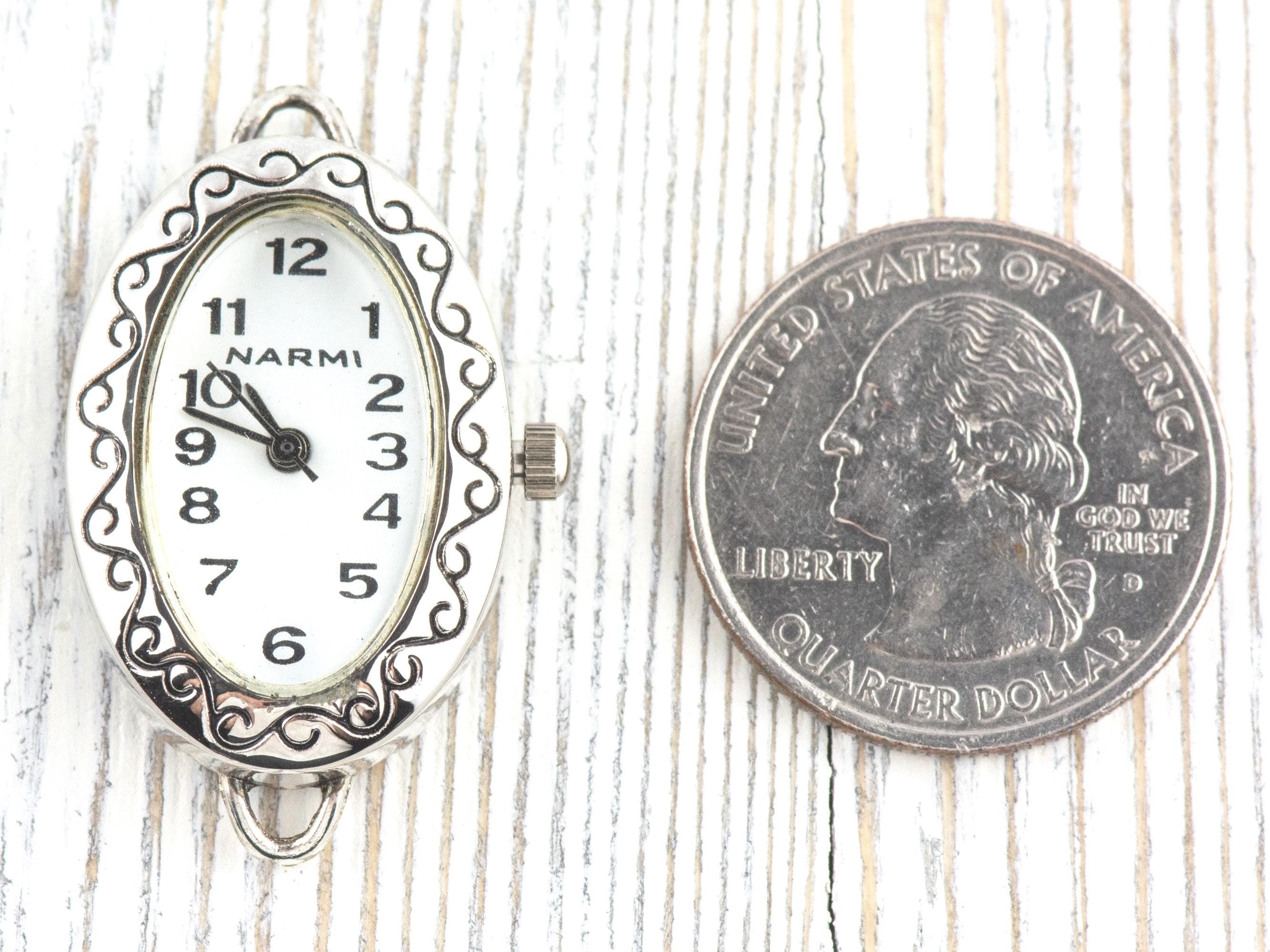 White Dial Silvertone Scroll Oval Watch Face • Loops Attached • DIY Beading Watch • Jewelry Making • Analog • Battery Included