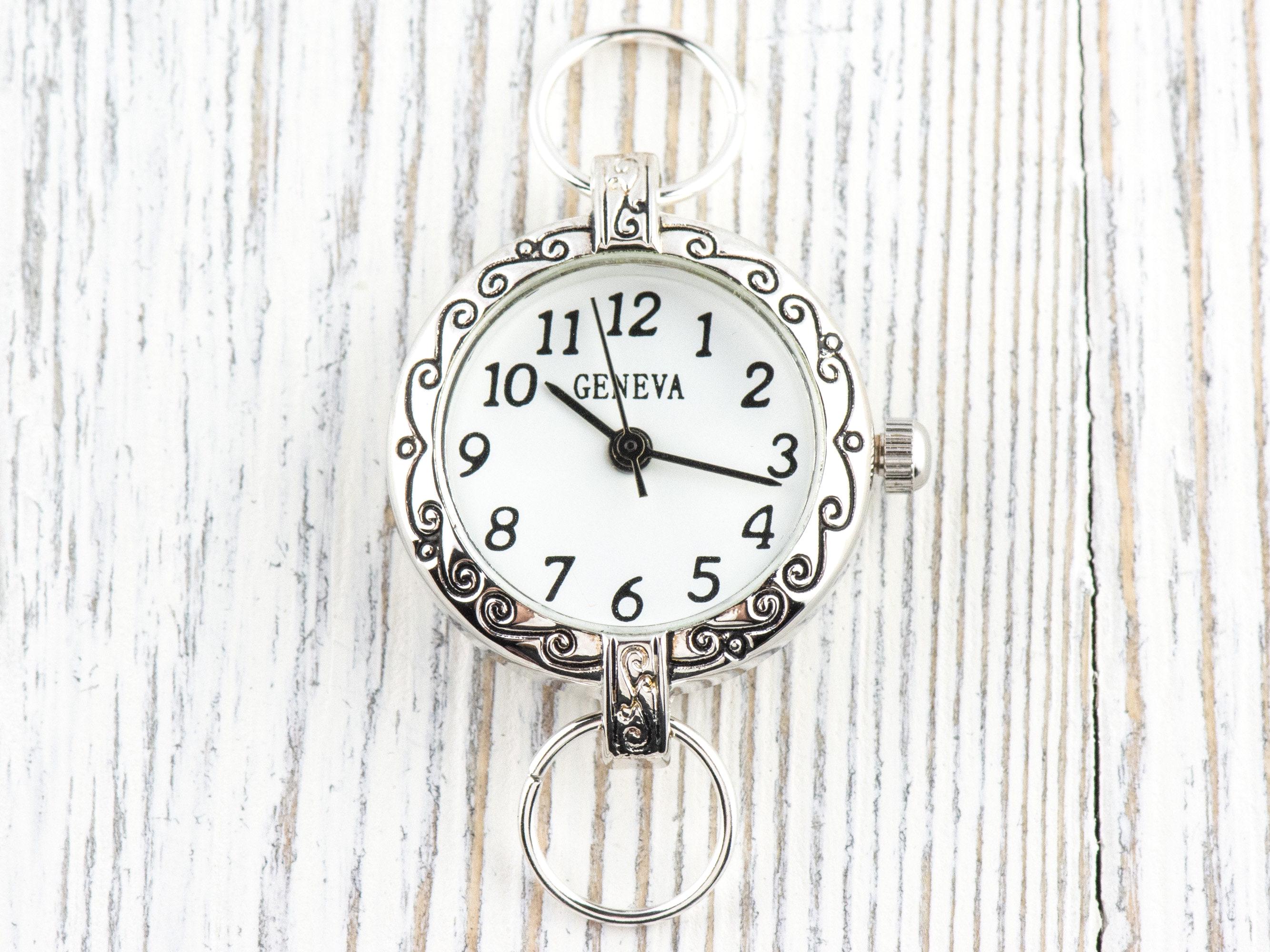 White Dial Silvertone Scroll Round Watch Face • DIY Beading Watch • Jewelry Making • Analog • Loops and Battery Included