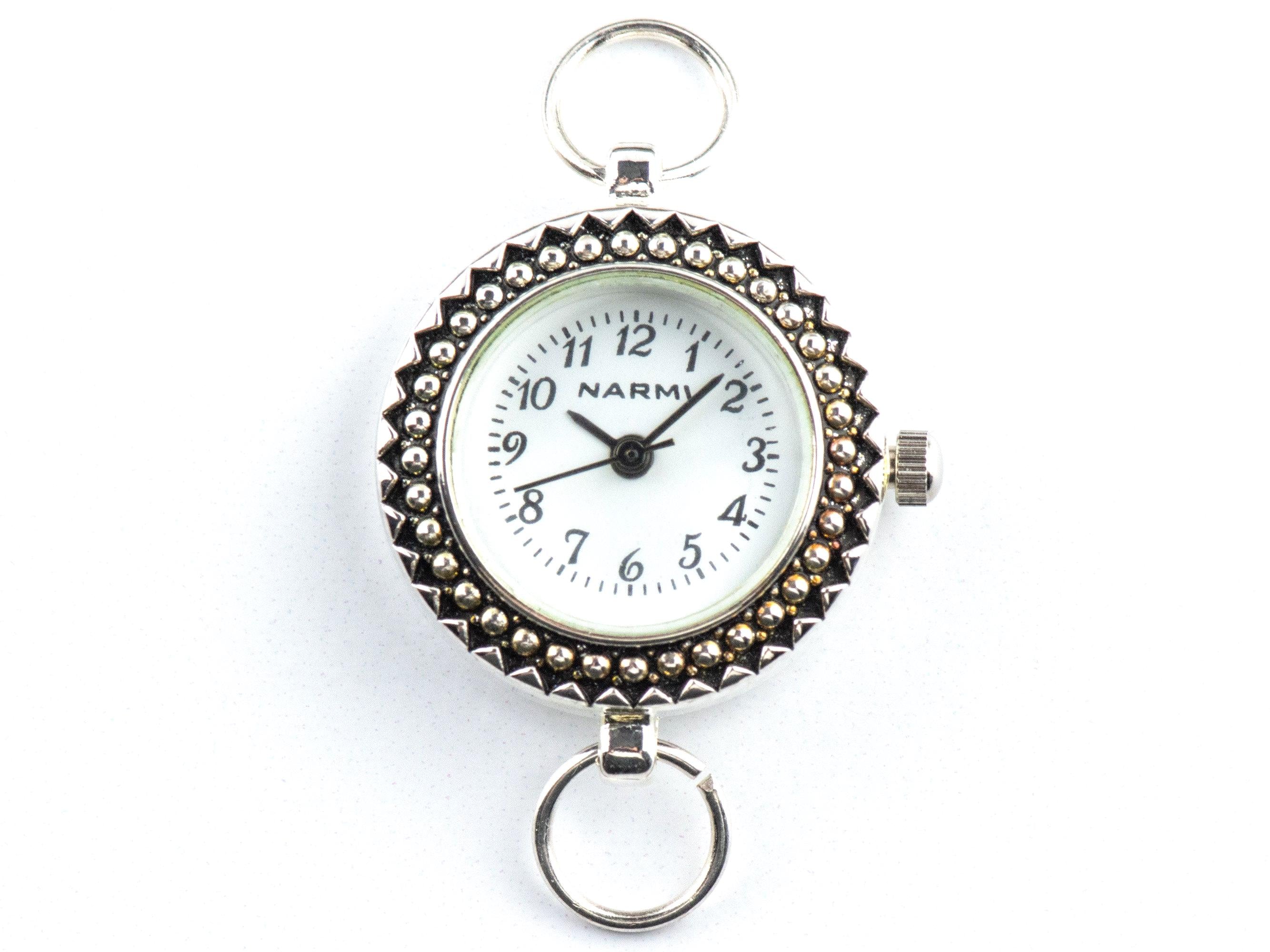 White Dial Silvertone Speckled Round Watch Face • DIY Beading Watch • Jewelry Making • Analog • Loops and Battery Included