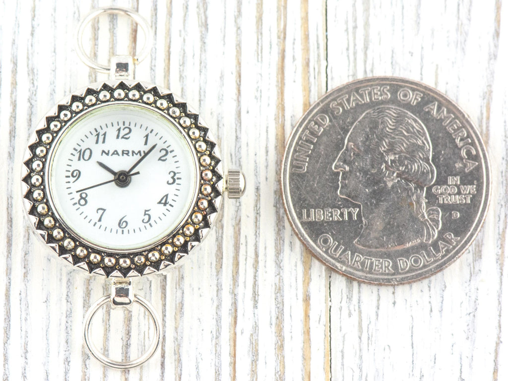 White Dial Silvertone Speckled Round Watch Face • DIY Beading Watch • Jewelry Making • Analog • Loops and Battery Included