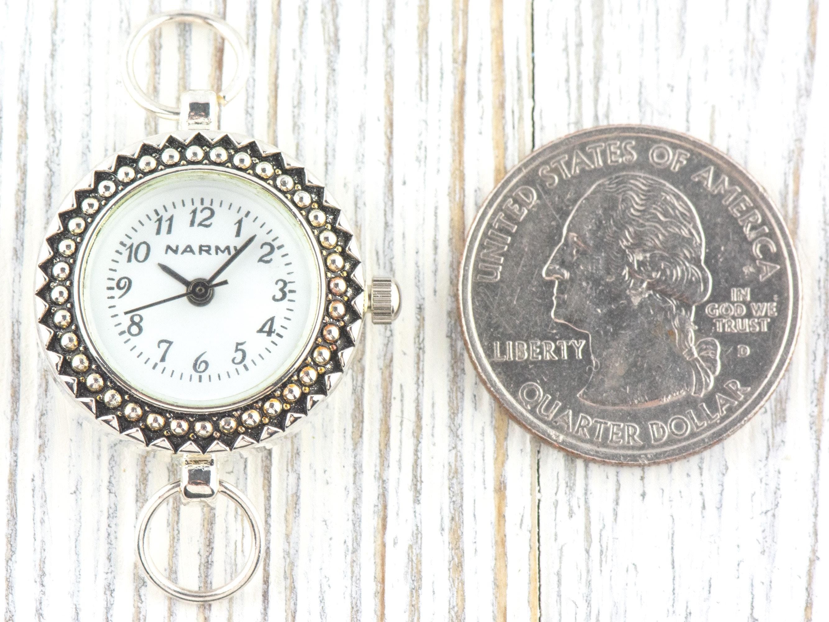 White Dial Silvertone Speckled Round Watch Face • DIY Beading Watch • Jewelry Making • Analog • Loops and Battery Included