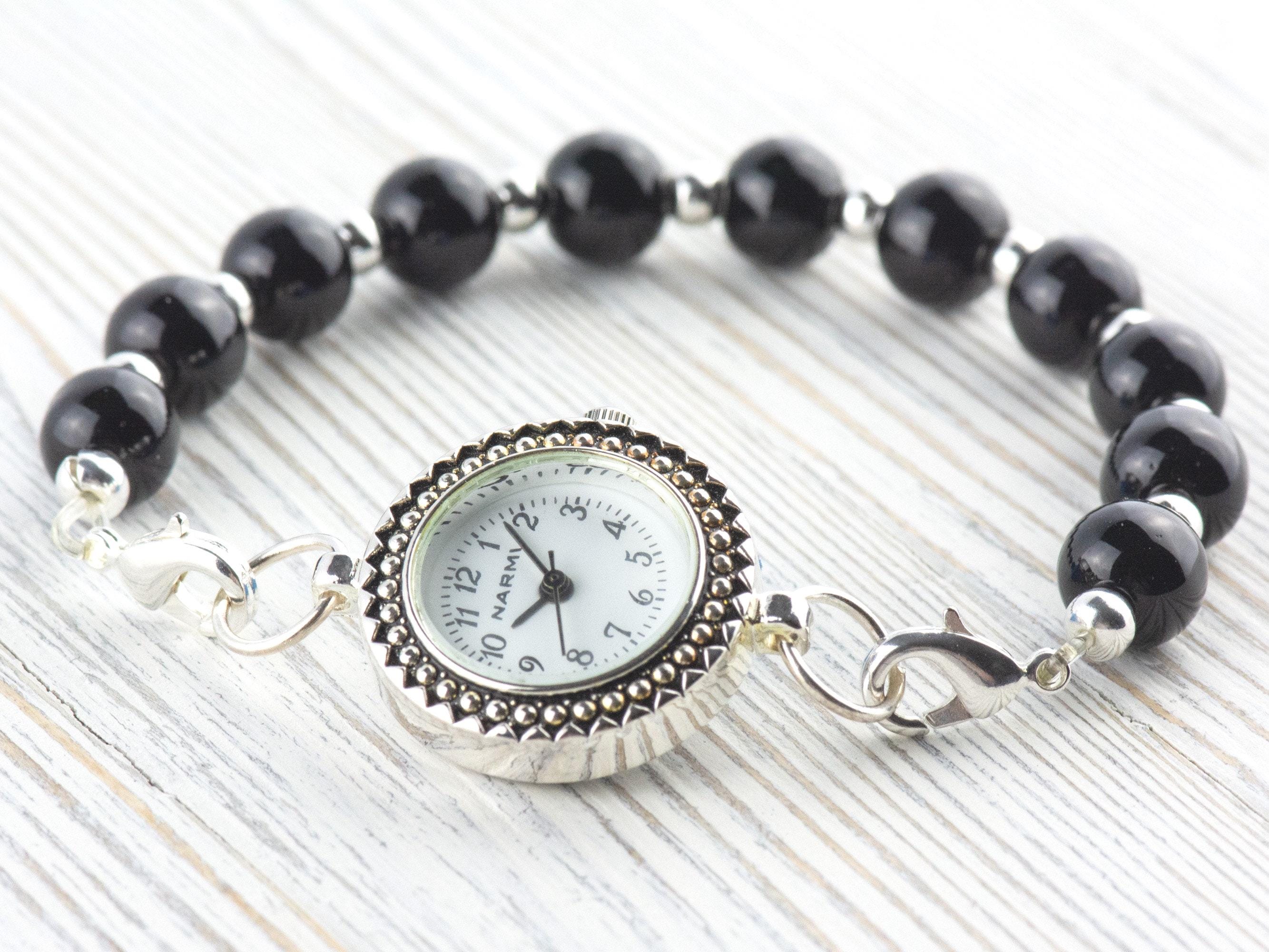 White Dial Silvertone Speckled Round Watch Face • DIY Beading Watch • Jewelry Making • Analog • Loops and Battery Included