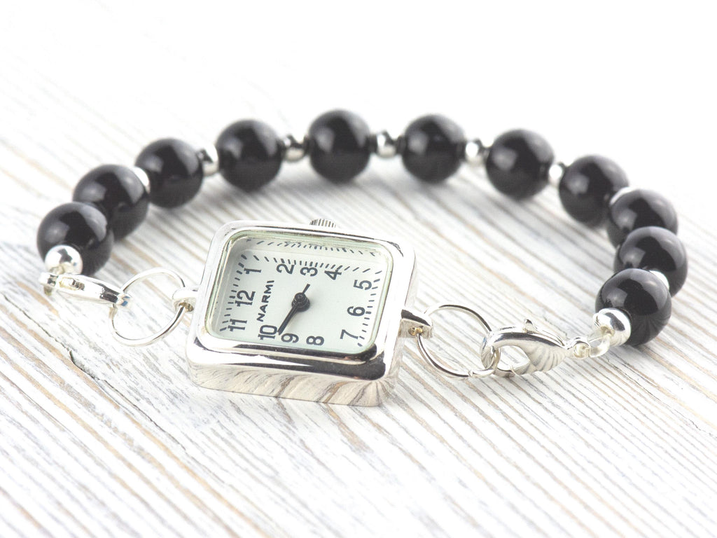 White Dial Silvertone Square Watch Face • DIY Beading Watch • Jewelry Making • Analog • Loops and Battery Included
