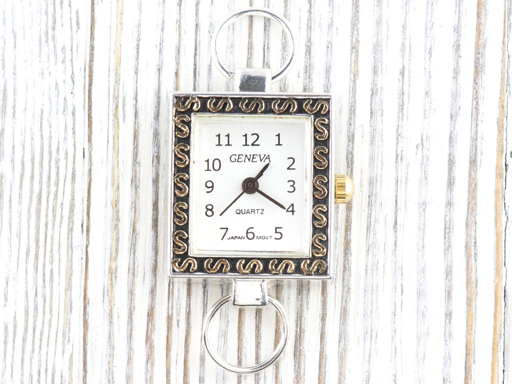 White Dial Two-Tone Square Watch Face • DIY Beading Watch • Jewelry Making • Analog • Loops and Battery Included