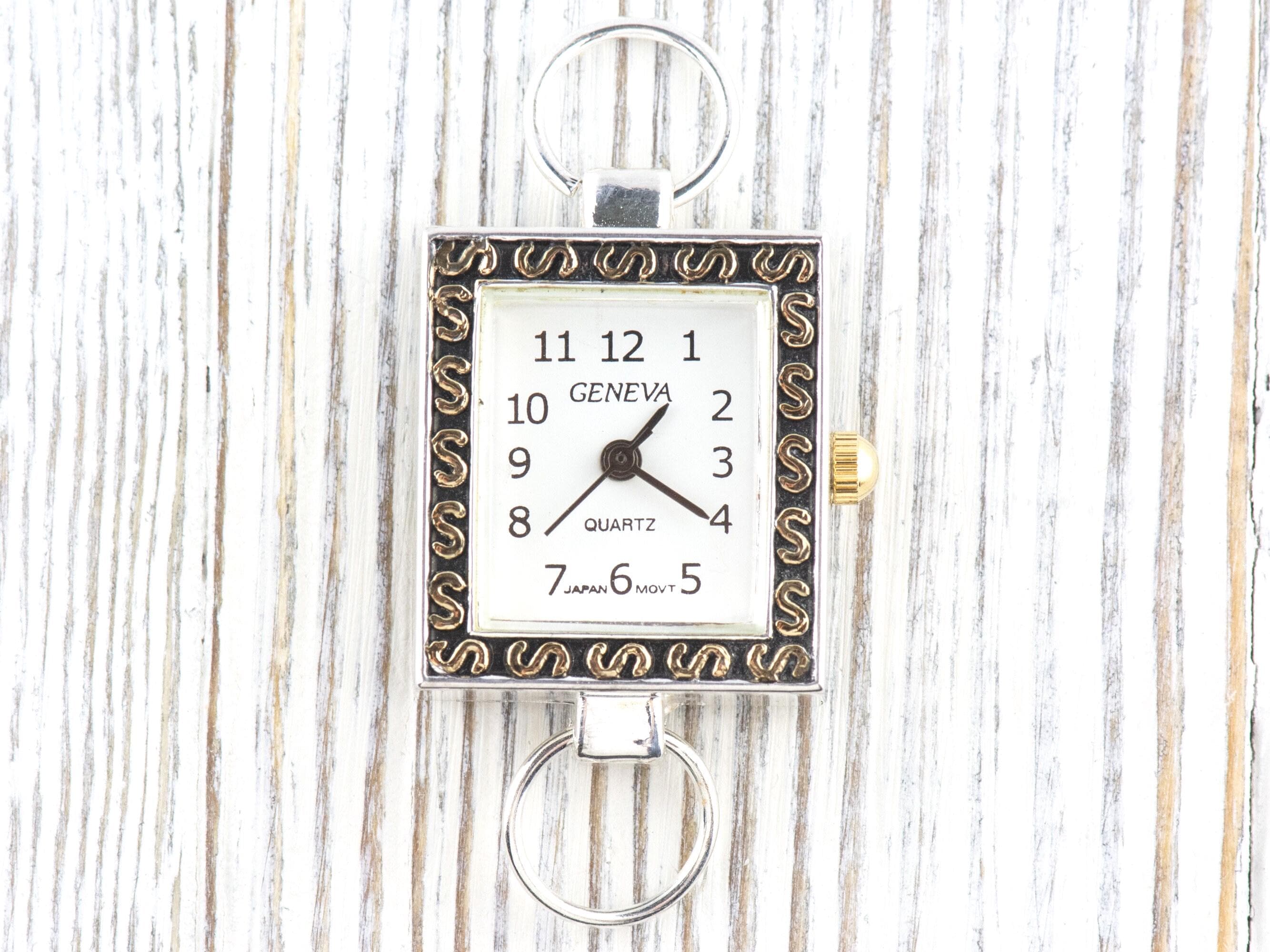 White Dial Two-Tone Square Watch Face • DIY Beading Watch • Jewelry Making • Analog • Loops and Battery Included