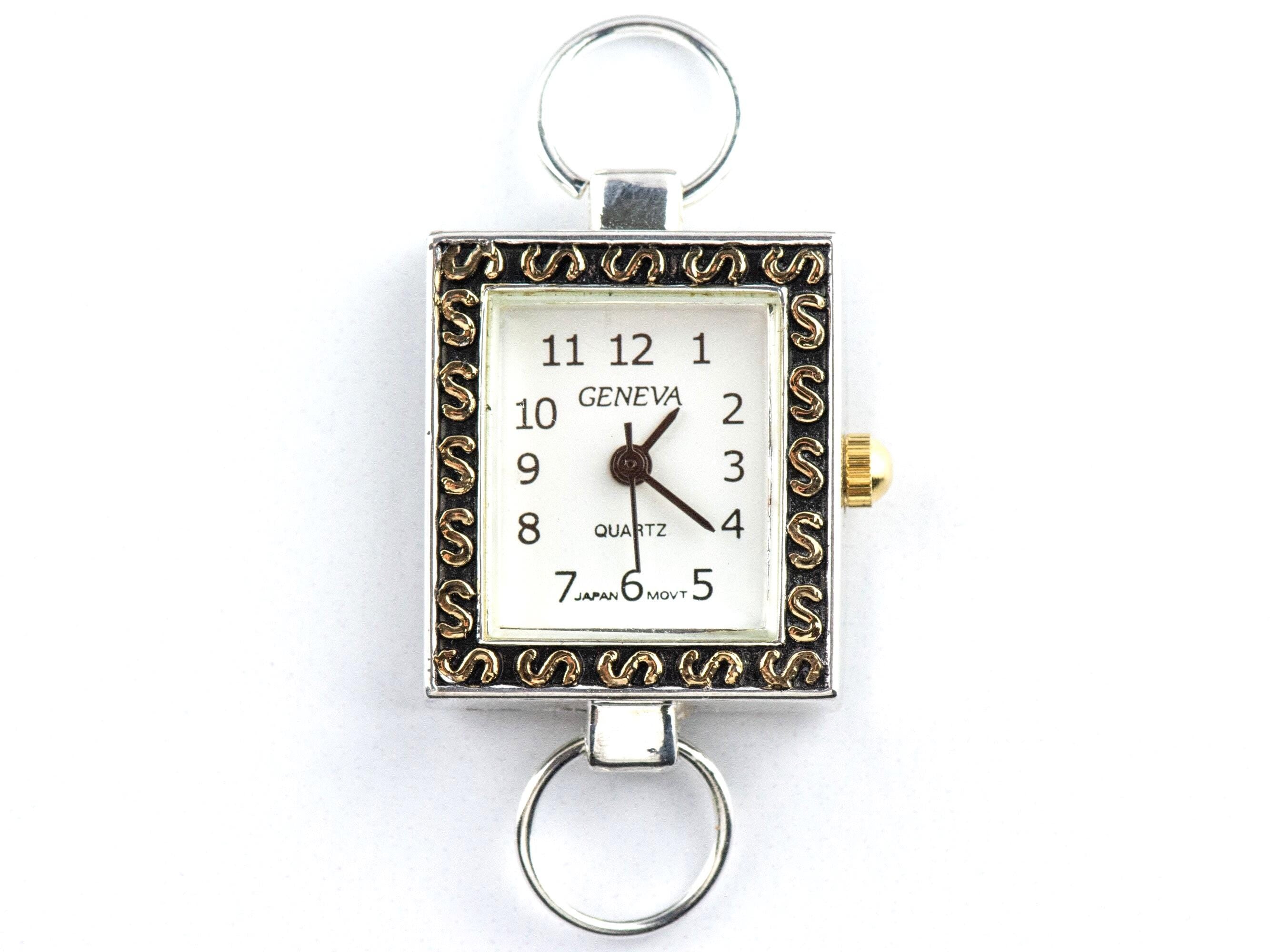 White Dial Two-Tone Square Watch Face • DIY Beading Watch • Jewelry Making • Analog • Loops and Battery Included