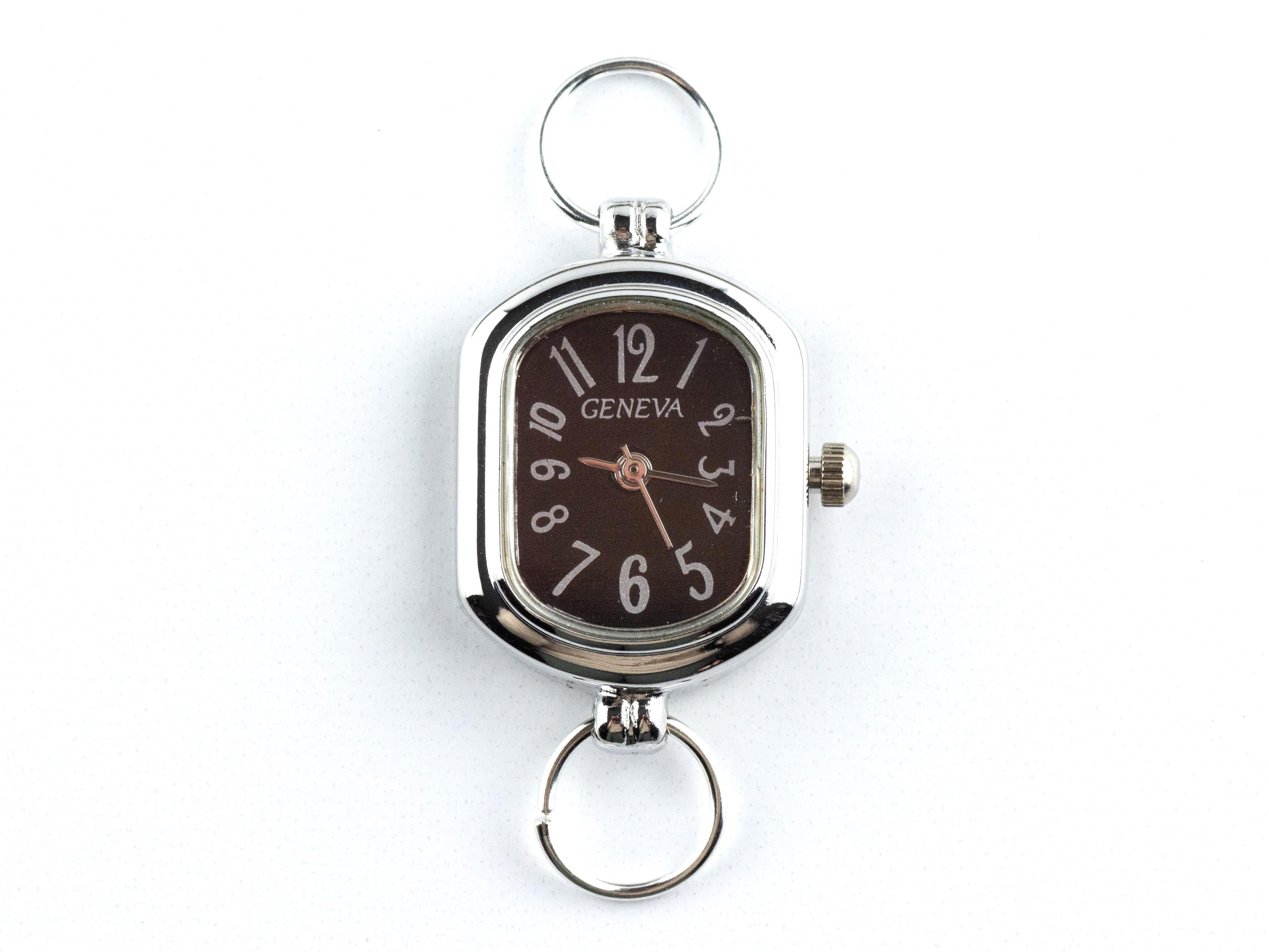 Black Dial Silvertone Rectangle Watch Face • DIY Beading Watch • Jewelry Making • Analog • Loops and Battery Included