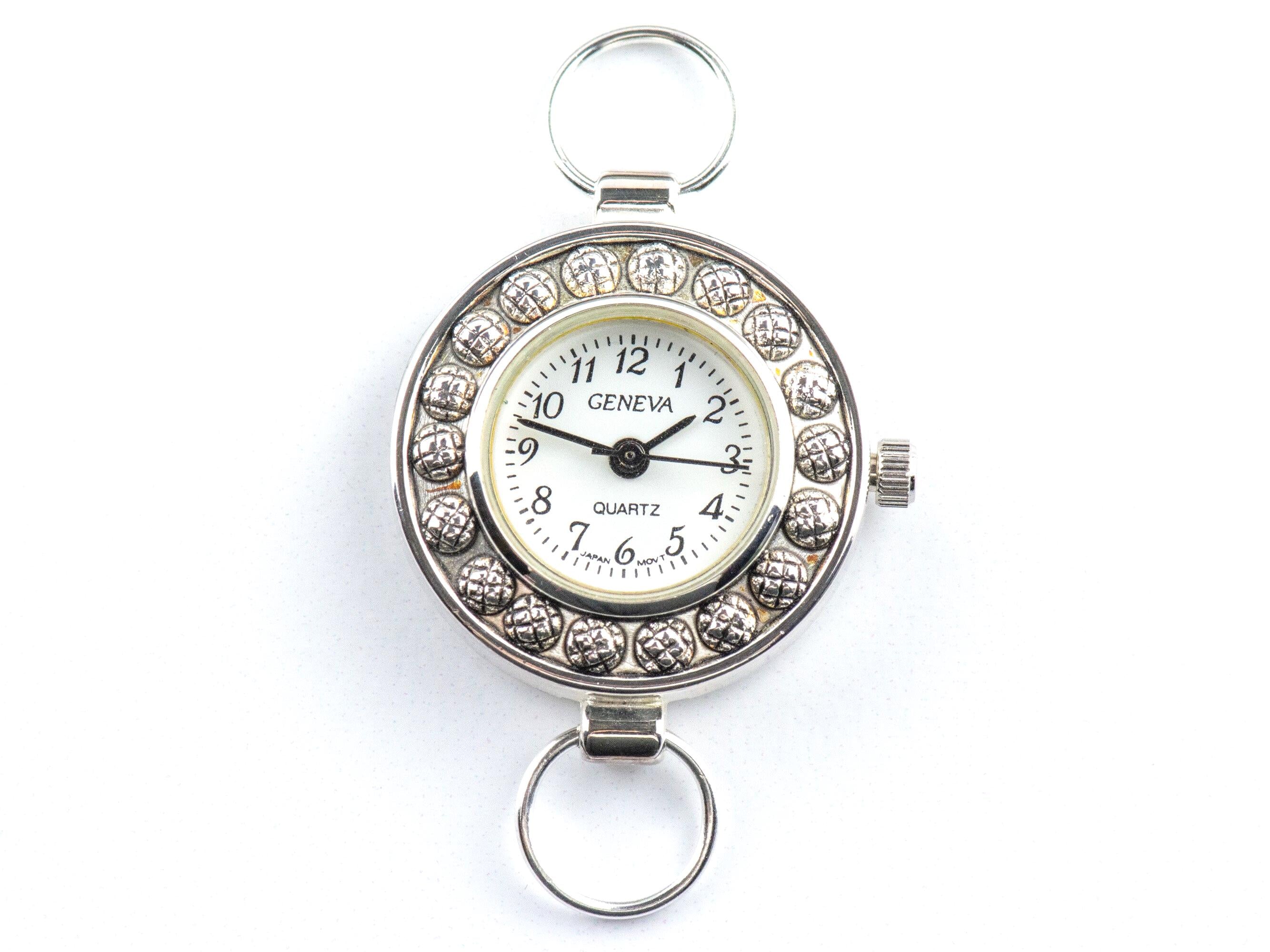 Dandelion White Dial Silvertone Round Watch Face • DIY Beading Watch • Jewelry Making • Analog • Loops and Battery Included