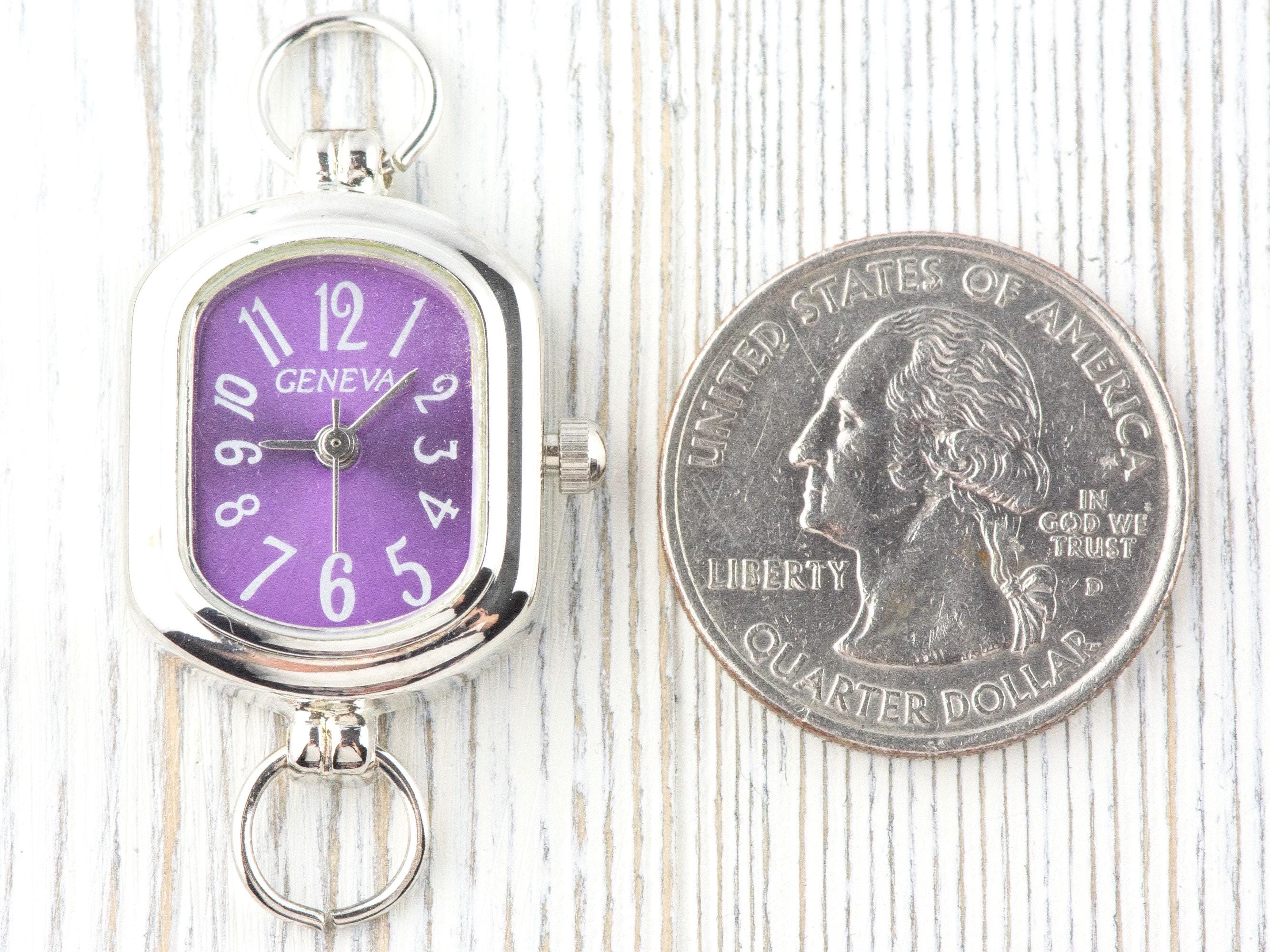 Purple Dial Silvertone Rectangle Watch Face • DIY Beading Watch • Jewelry Making • Analog • Loops and Battery Included