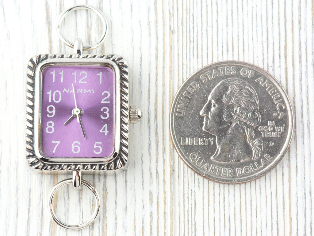 Purple Dial Silvertone Square Watch Face • DIY Beading Watch • Jewelry Making • Analog • Loops and Battery Included