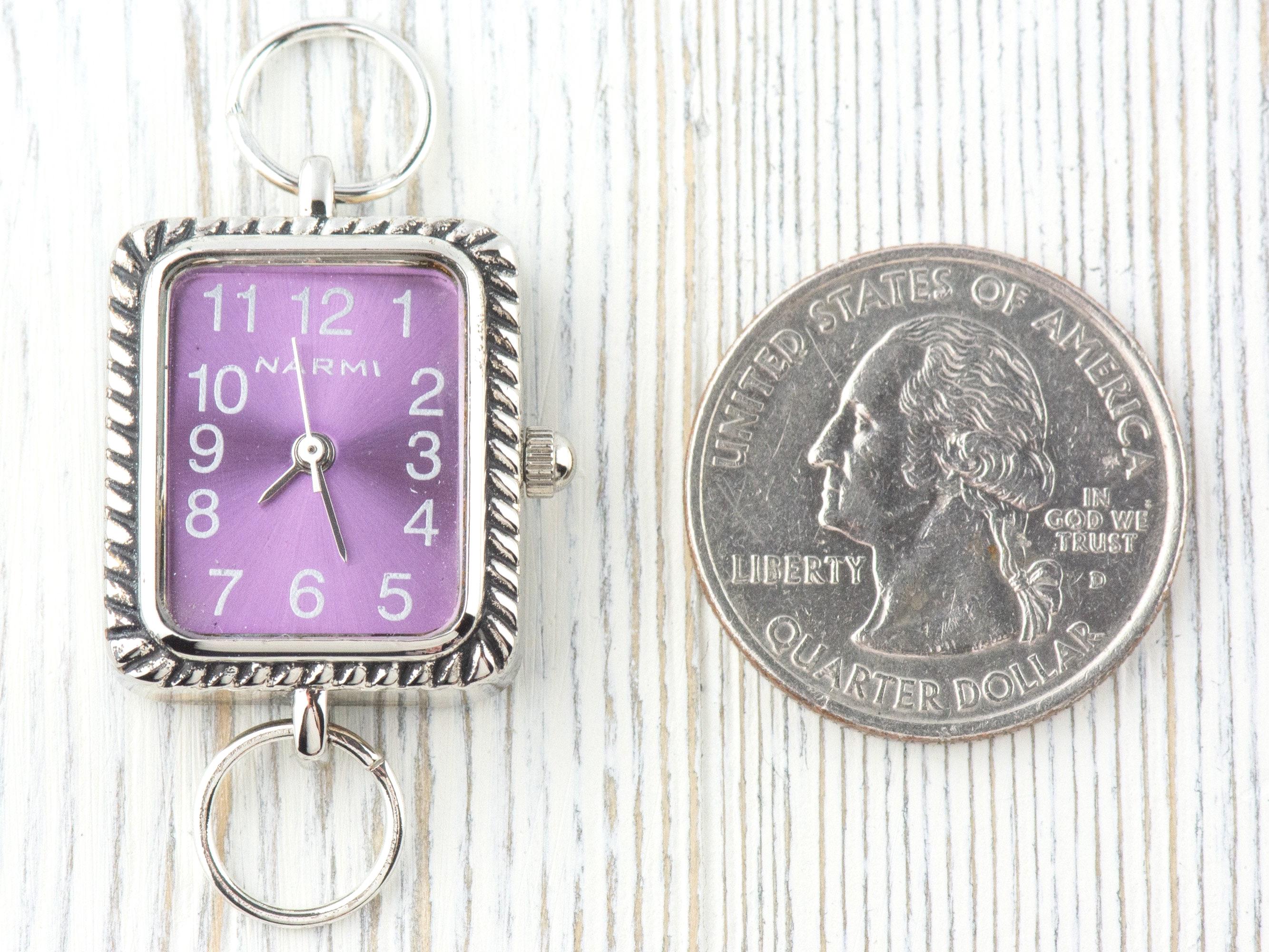 Purple Dial Silvertone Square Watch Face • DIY Beading Watch • Jewelry Making • Analog • Loops and Battery Included