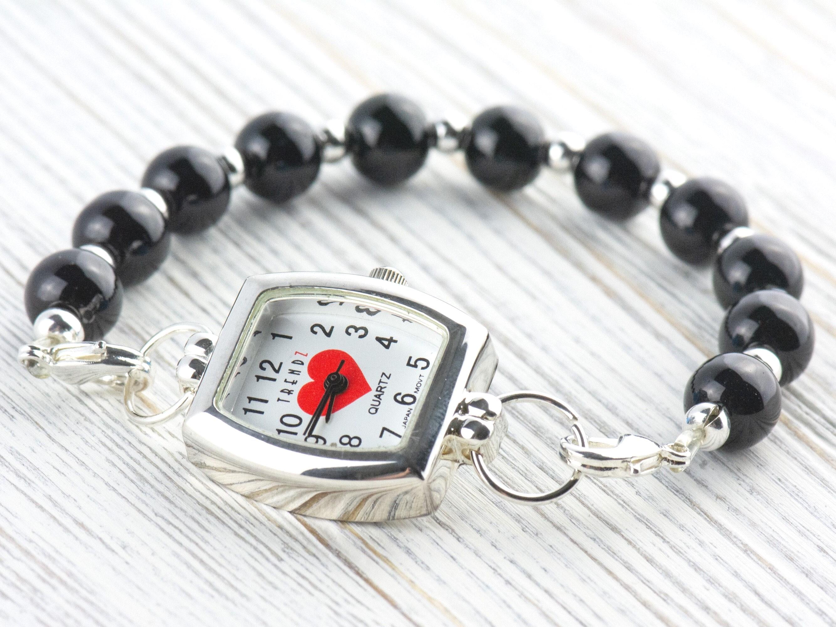 Red Heart White Dial Silvertone Square Rectangle Watch Face • DIY Beading Watch • Jewelry Making • Analog • Loops and Battery Included