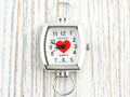Red Heart White Dial Silvertone Square Rectangle Watch Face • DIY Beading Watch • Jewelry Making • Analog • Loops and Battery Included