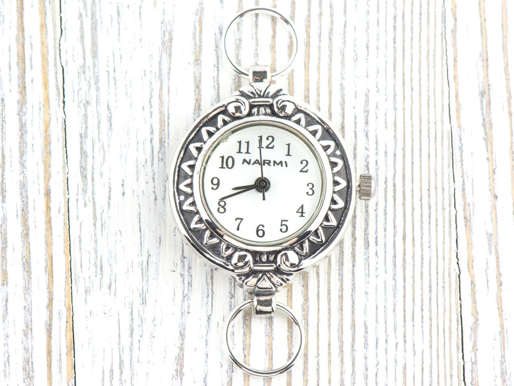Sunflower White Dial Silvertone Round Watch Face • DIY Beading Watch • Jewelry Making • Analog • Loops and Battery Included
