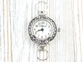 Sunflower White Dial Silvertone Round Watch Face • DIY Beading Watch • Jewelry Making • Analog • Loops and Battery Included