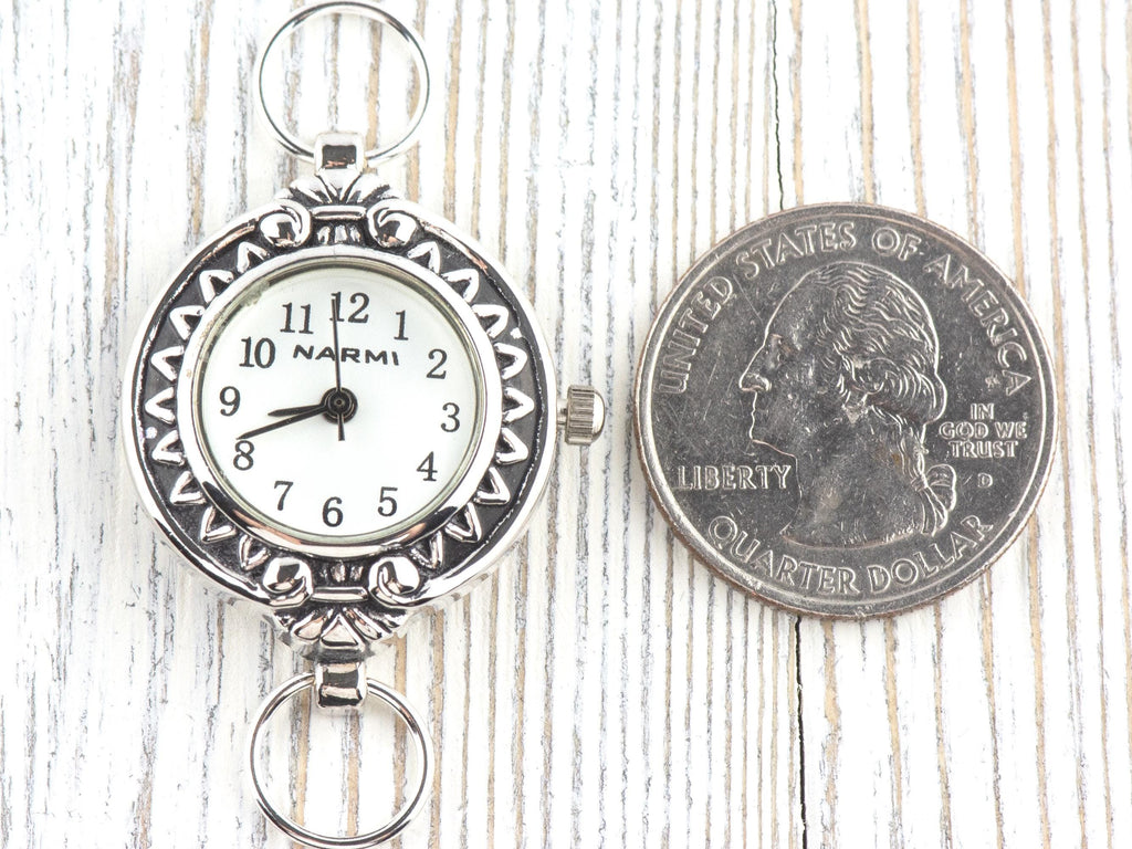 Sunflower White Dial Silvertone Round Watch Face • DIY Beading Watch • Jewelry Making • Analog • Loops and Battery Included