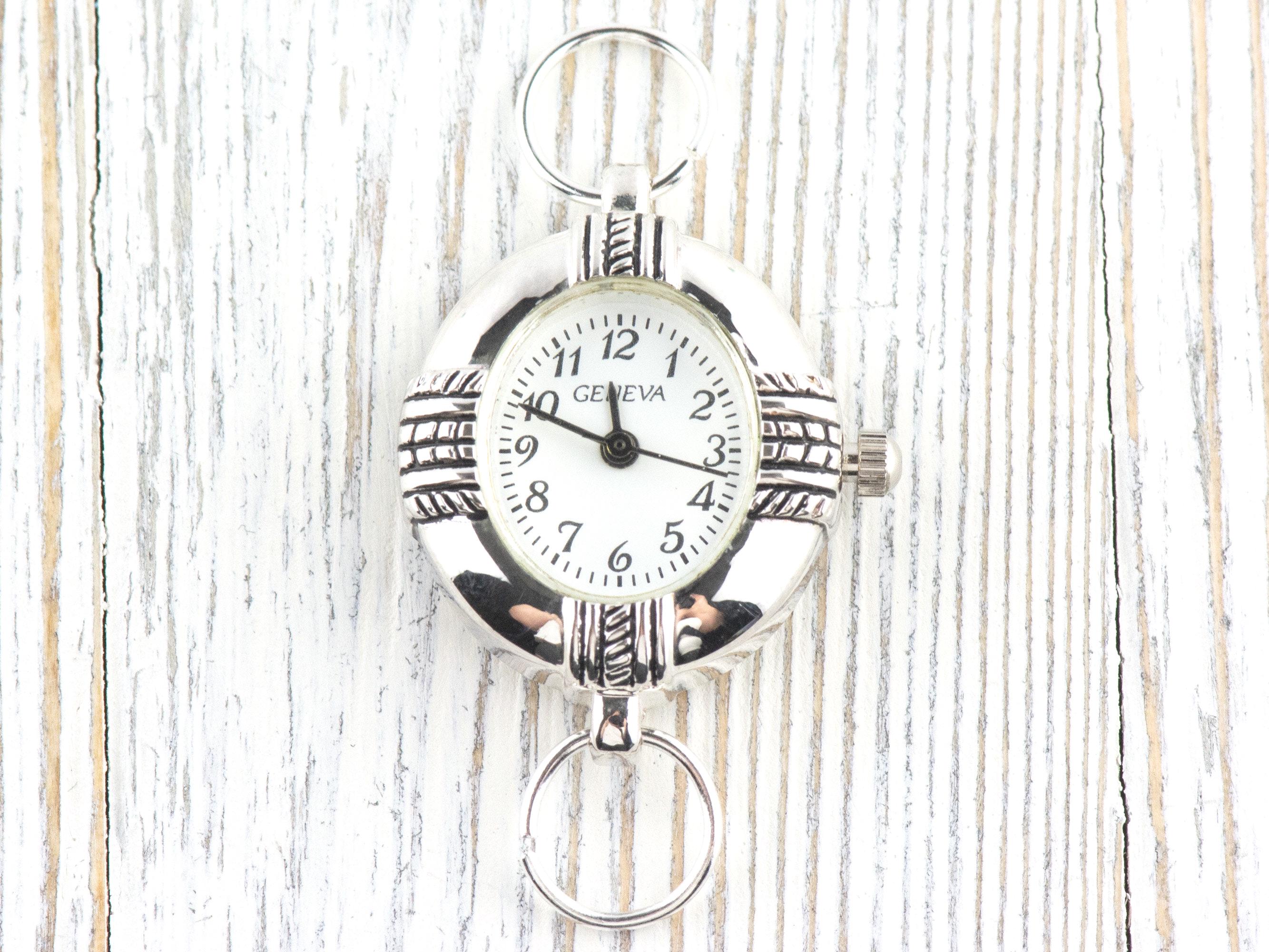 Wanderer White Dial Silvertone Oval Watch Face • DIY Beading Watch • Jewelry Making • Analog • Loops and Battery Included