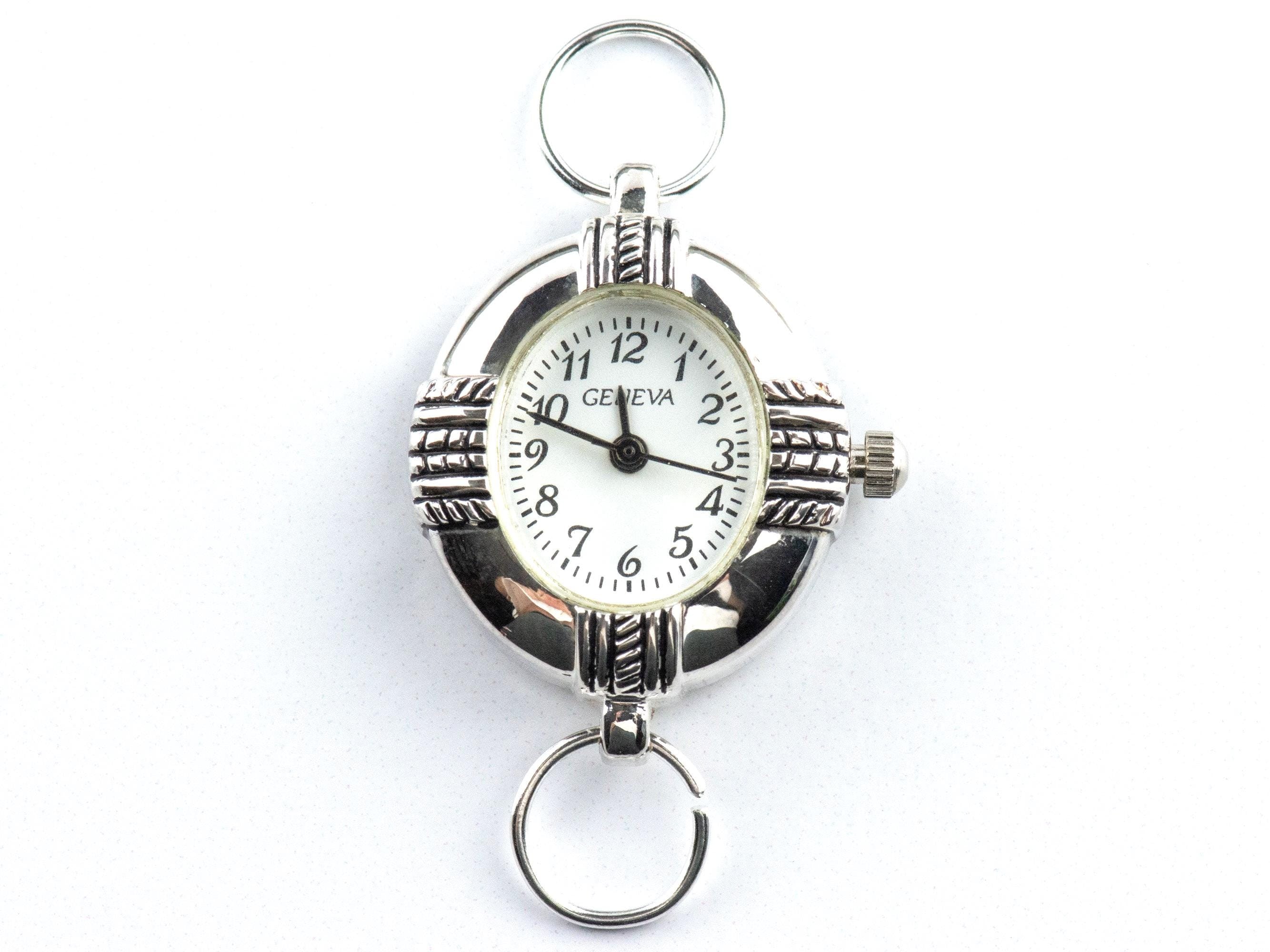 Wanderer White Dial Silvertone Oval Watch Face • DIY Beading Watch • Jewelry Making • Analog • Loops and Battery Included