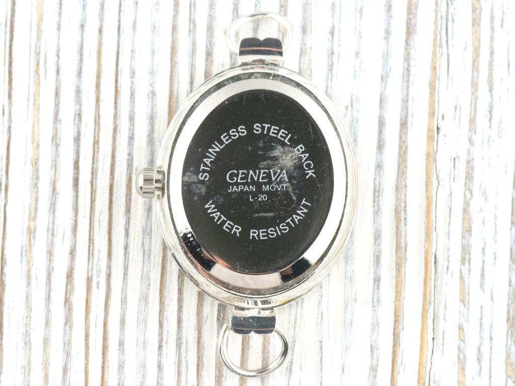 White Dial Marcasite Silvertone Oval Watch Face • DIY Beading Watch • Jewelry Making • Analog • Loops and Battery Included