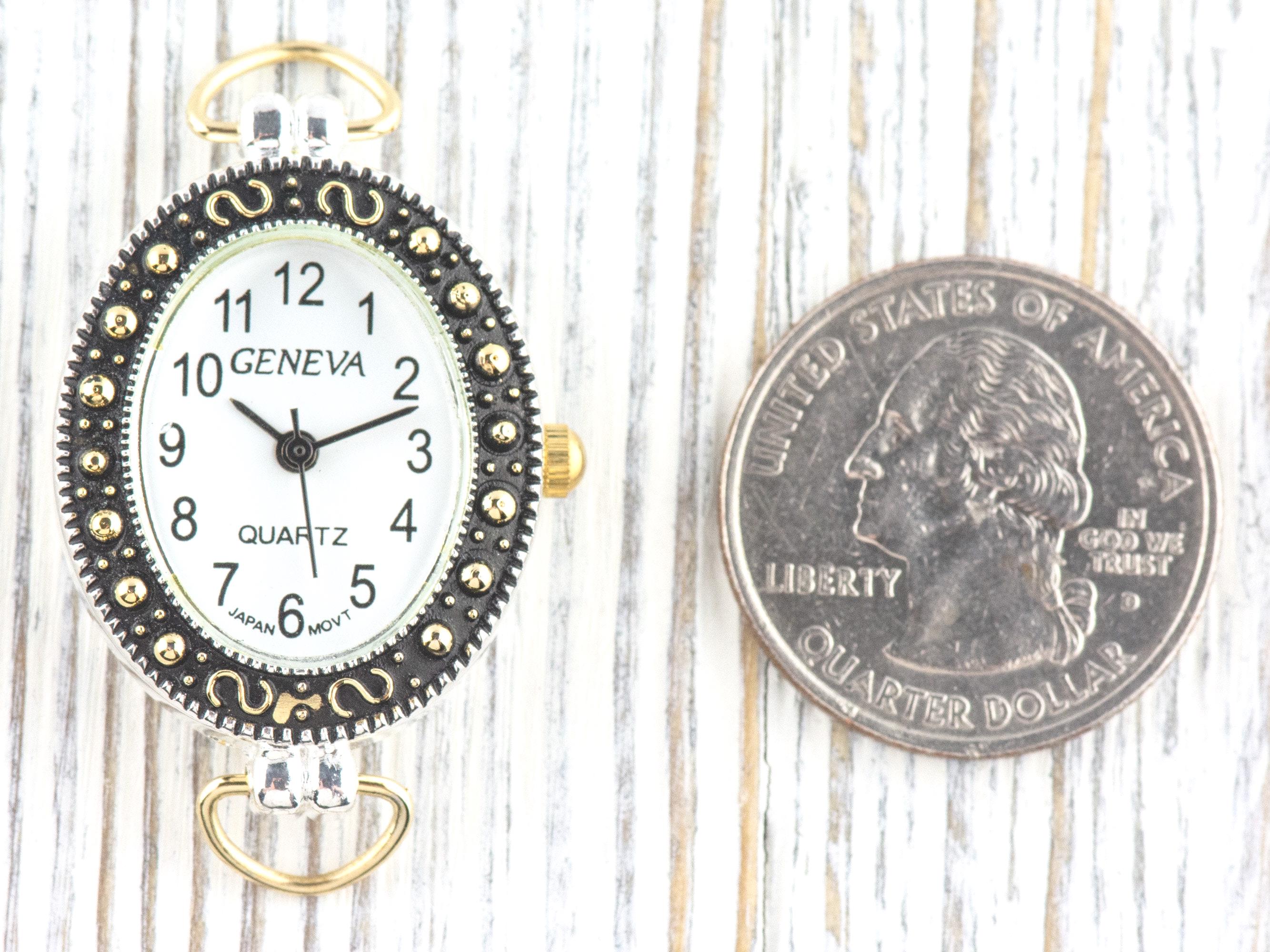 White Dial Marcasite Two-Tone Oval Watch Face • DIY Beading Watch • Jewelry Making • Analog • Loops and Battery Included