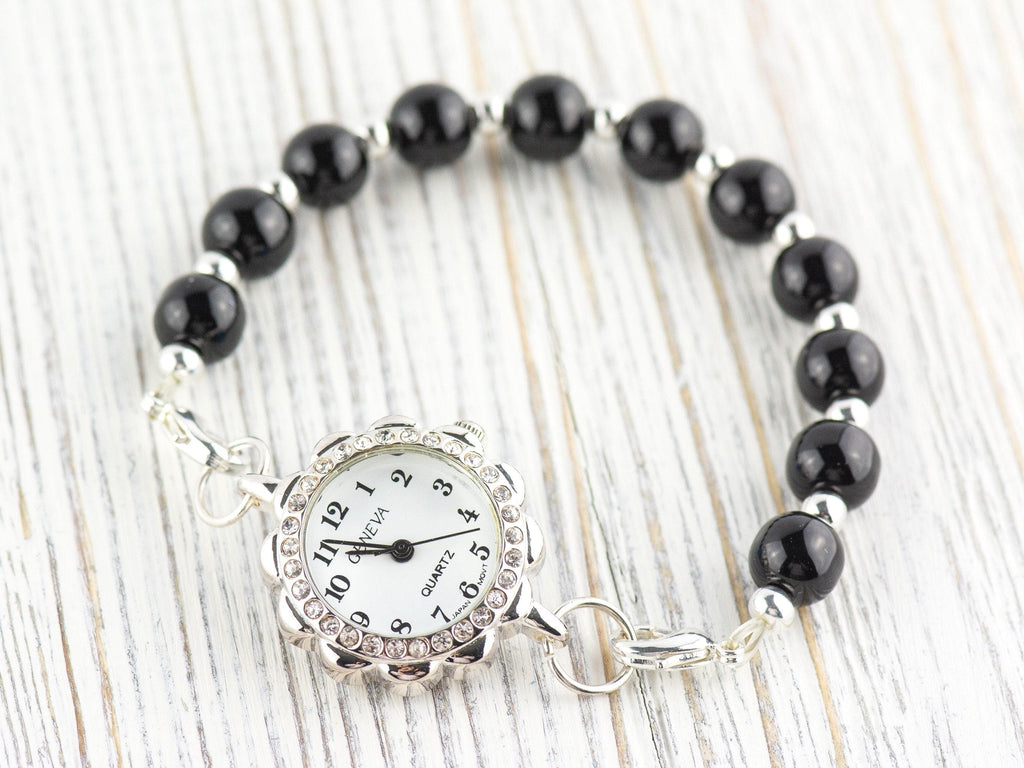 White Dial Rhinestone-Studded Silvertone Flower Watch Face • DIY Beading Watch • Jewelry Making • Analog • Loops and Battery Included