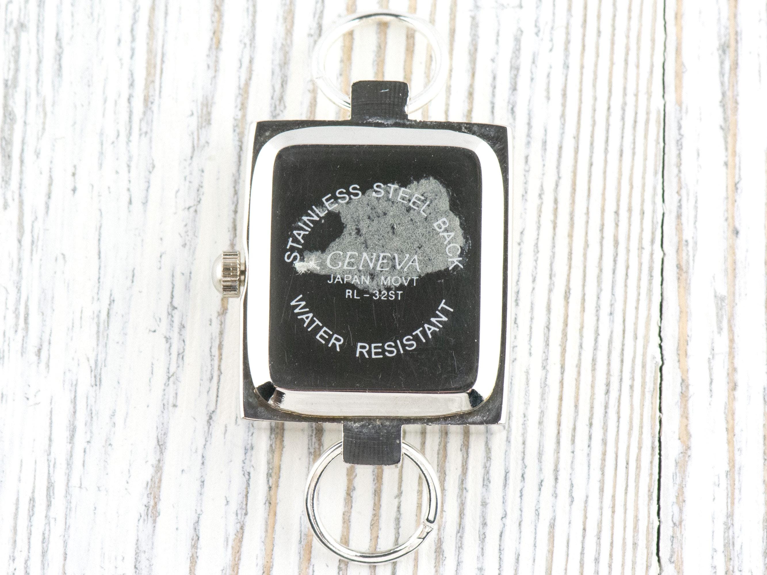 White Dial Rhinestone-Studded Silvertone Square Watch Face • DIY Beading Watch • Jewelry Making • Analog • Loops and Battery Included