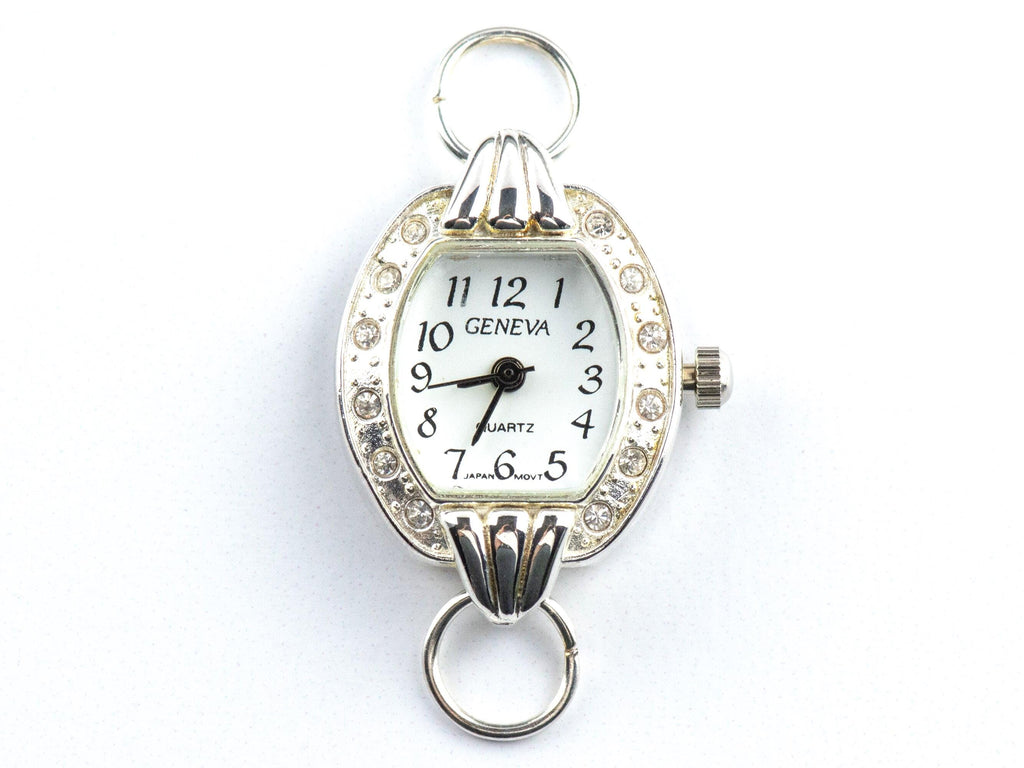 White Dial Rhinestone-Studded Silvertone Square Watch Face • DIY Beading Watch • Jewelry Making • Analog • Loops and Battery Included