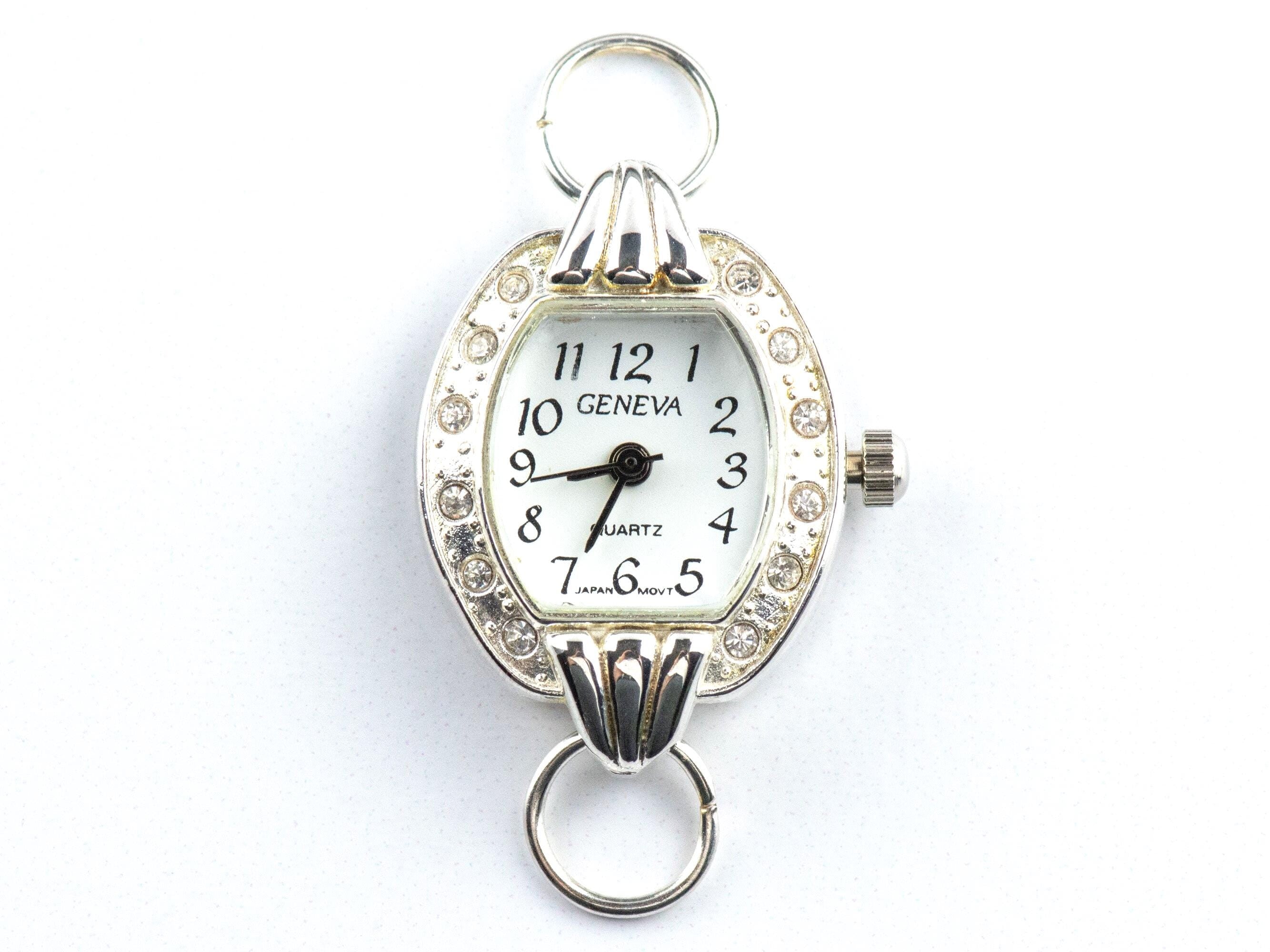 White Dial Rhinestone-Studded Silvertone Square Watch Face • DIY Beading Watch • Jewelry Making • Analog • Loops and Battery Included