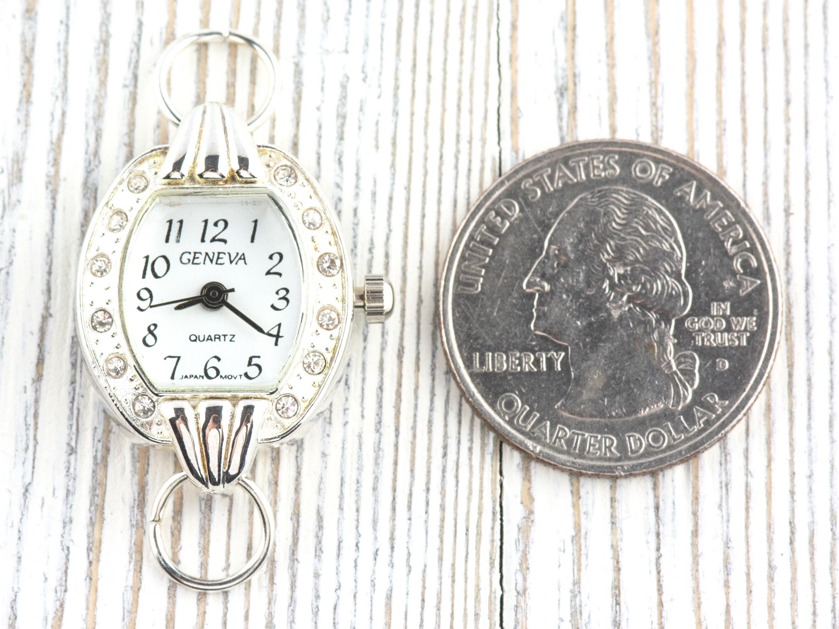 White Dial Rhinestone-Studded Silvertone Square Watch Face • DIY Beading Watch • Jewelry Making • Analog • Loops and Battery Included