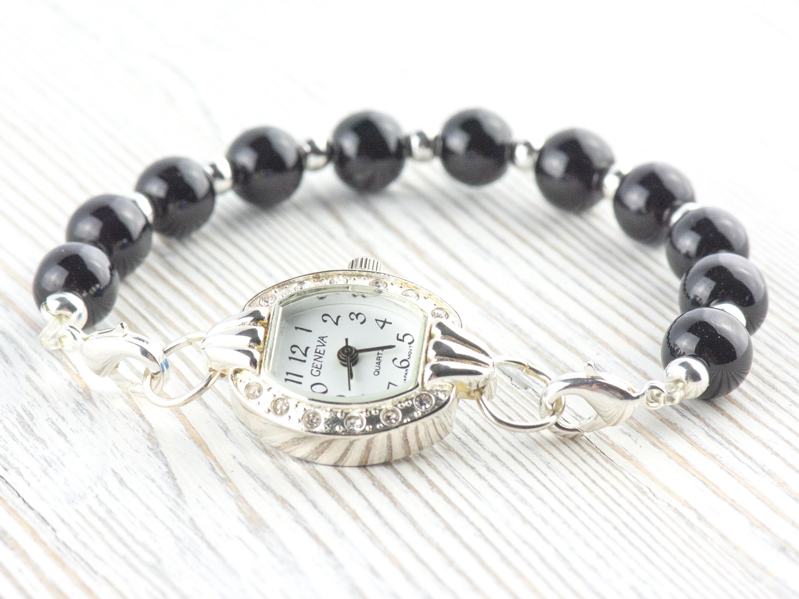 White Dial Rhinestone-Studded Silvertone Square Watch Face • DIY Beading Watch • Jewelry Making • Analog • Loops and Battery Included
