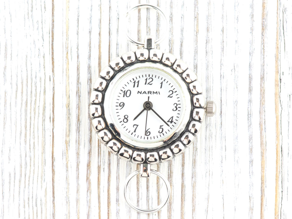 White Dial Silvertone Bumpy Round Watch Face • DIY Beading Watch • Jewelry Making • Analog • Loops and Battery Included