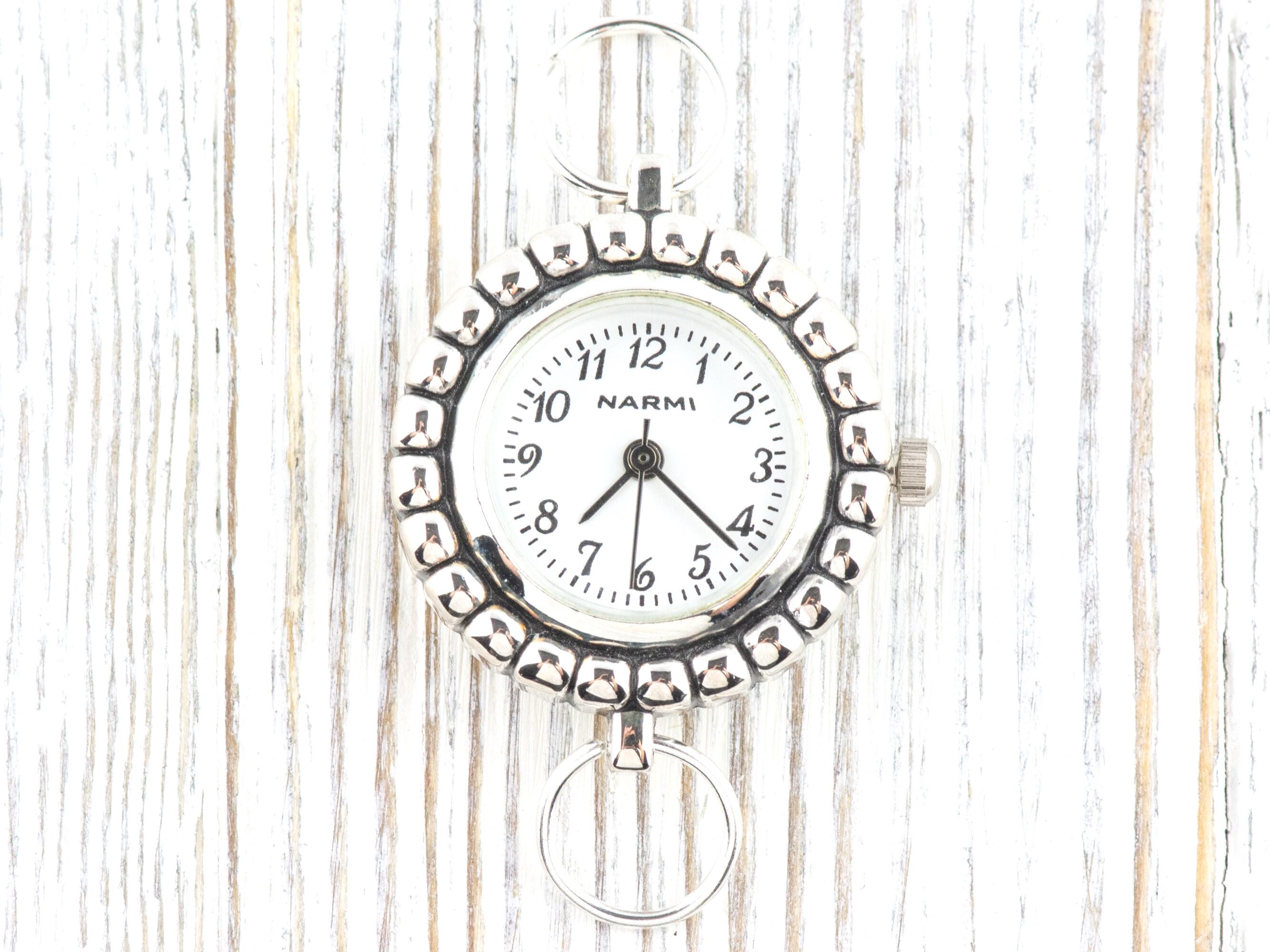 White Dial Silvertone Bumpy Round Watch Face • DIY Beading Watch • Jewelry Making • Analog • Loops and Battery Included