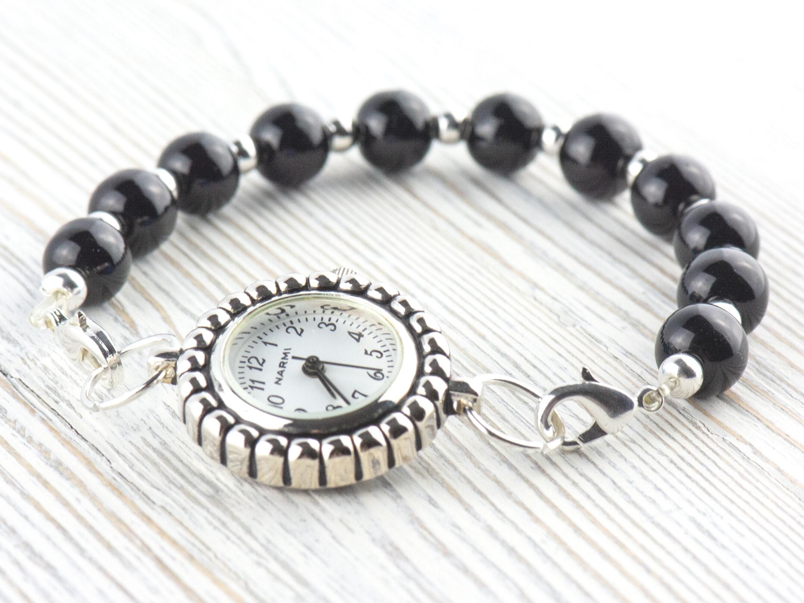 White Dial Silvertone Bumpy Round Watch Face • DIY Beading Watch • Jewelry Making • Analog • Loops and Battery Included