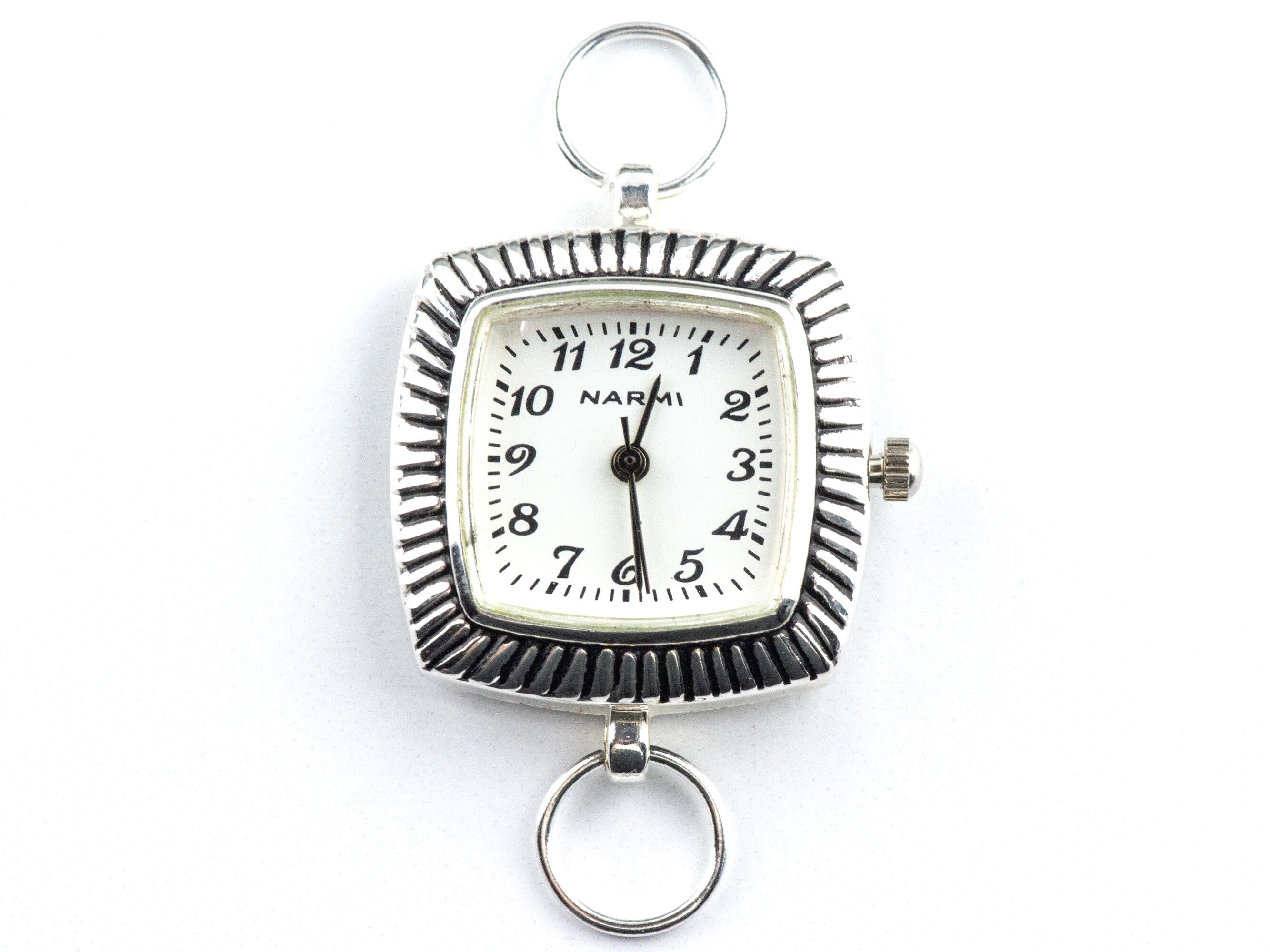 White Dial Silvertone Groovy Square Watch Face • DIY Beading Watch • Jewelry Making • Analog • Loops and Battery Included
