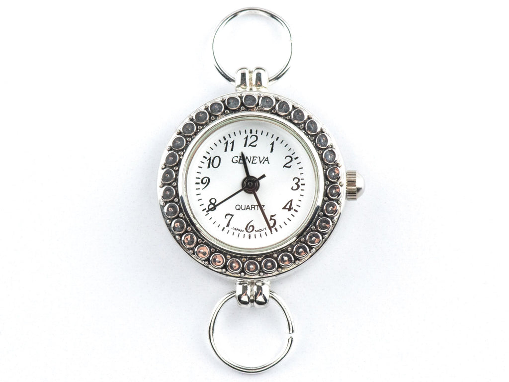 White Dial Silvertone Round Dotted Watch Face • DIY Beading Watch • Jewelry Making • Analog • Loops and Battery Included