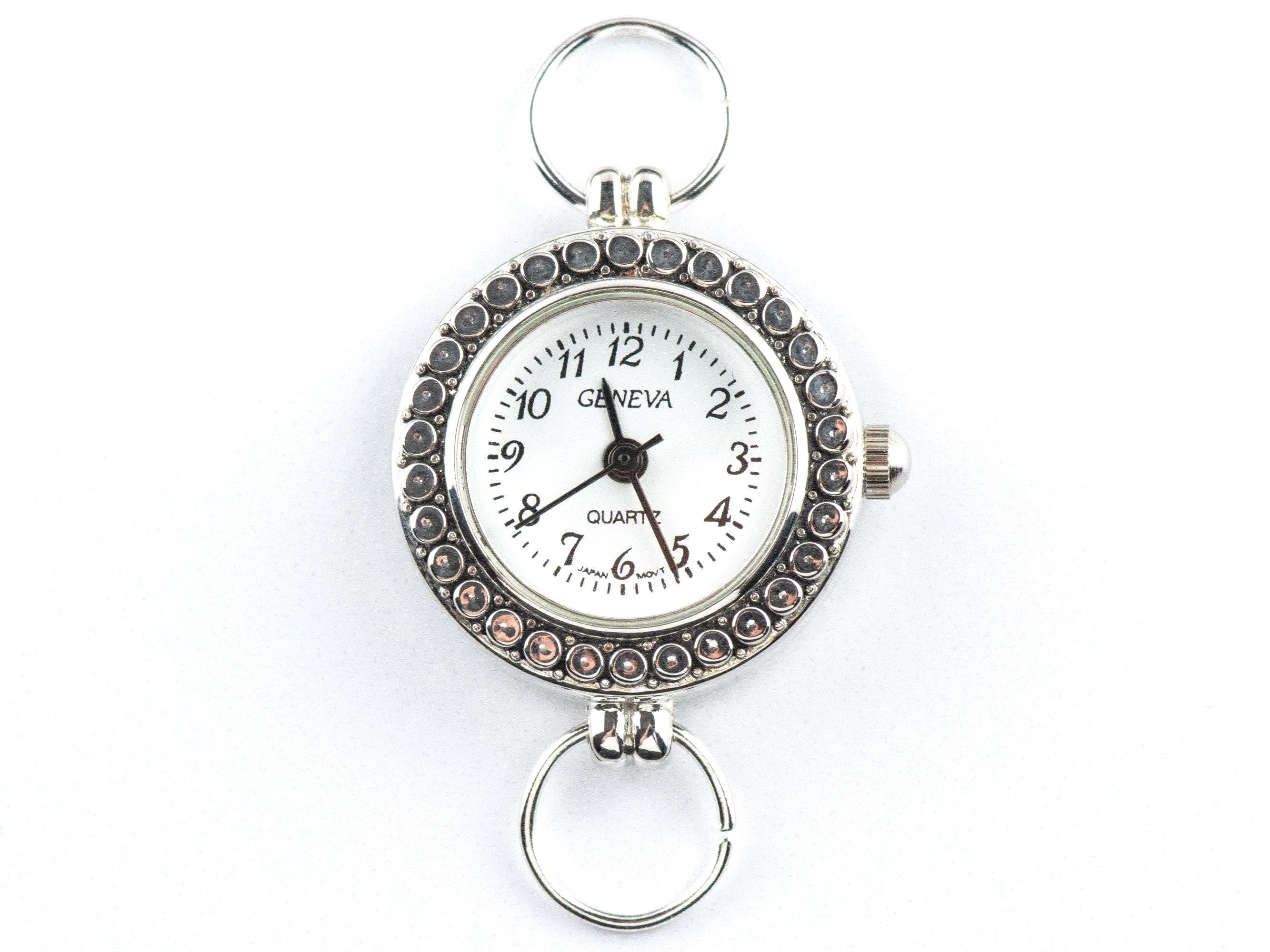 White Dial Silvertone Round Dotted Watch Face • DIY Beading Watch • Jewelry Making • Analog • Loops and Battery Included