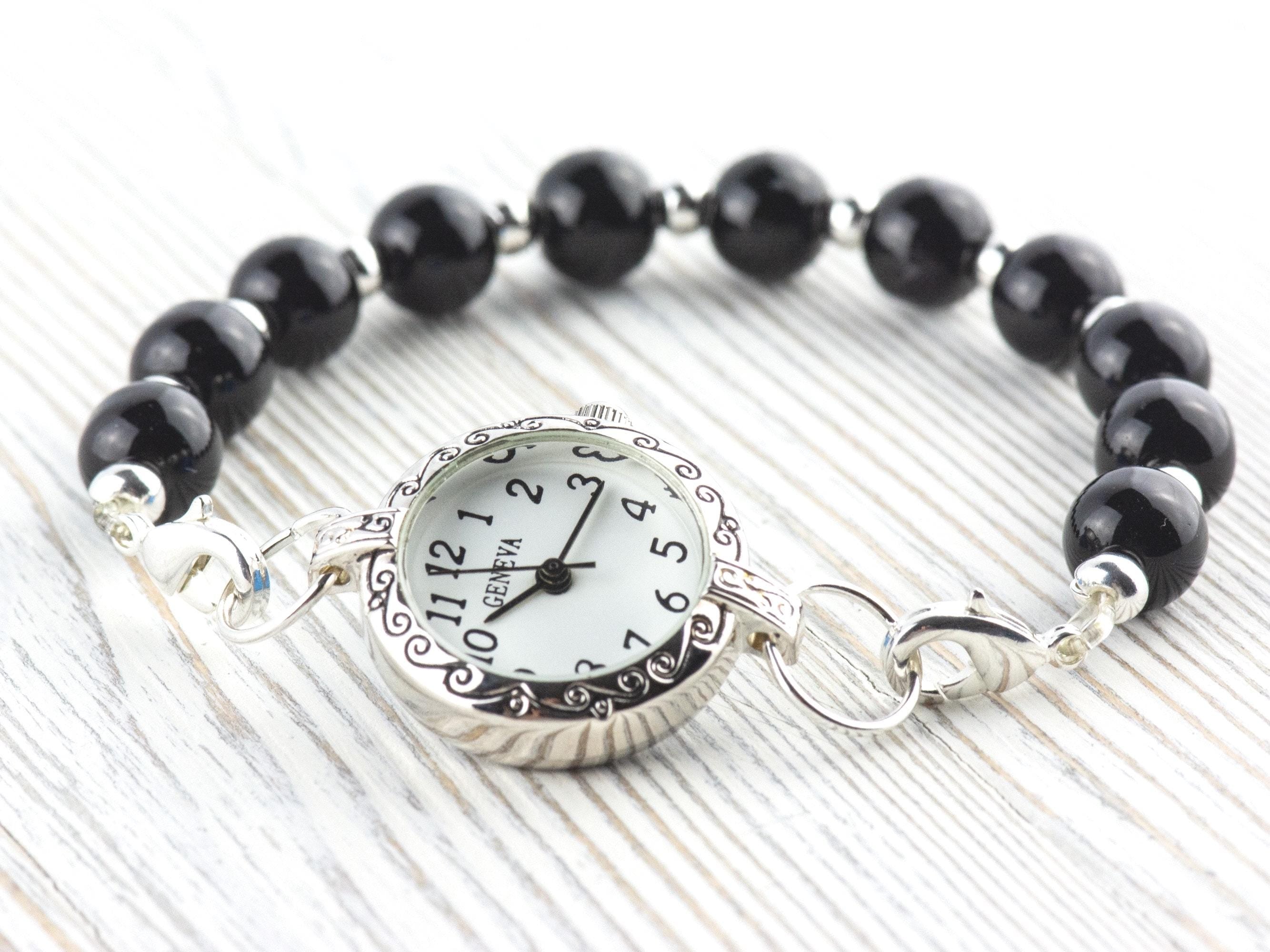 White Dial Silvertone Scroll Round Watch Face • DIY Beading Watch • Jewelry Making • Analog • Loops and Battery Included