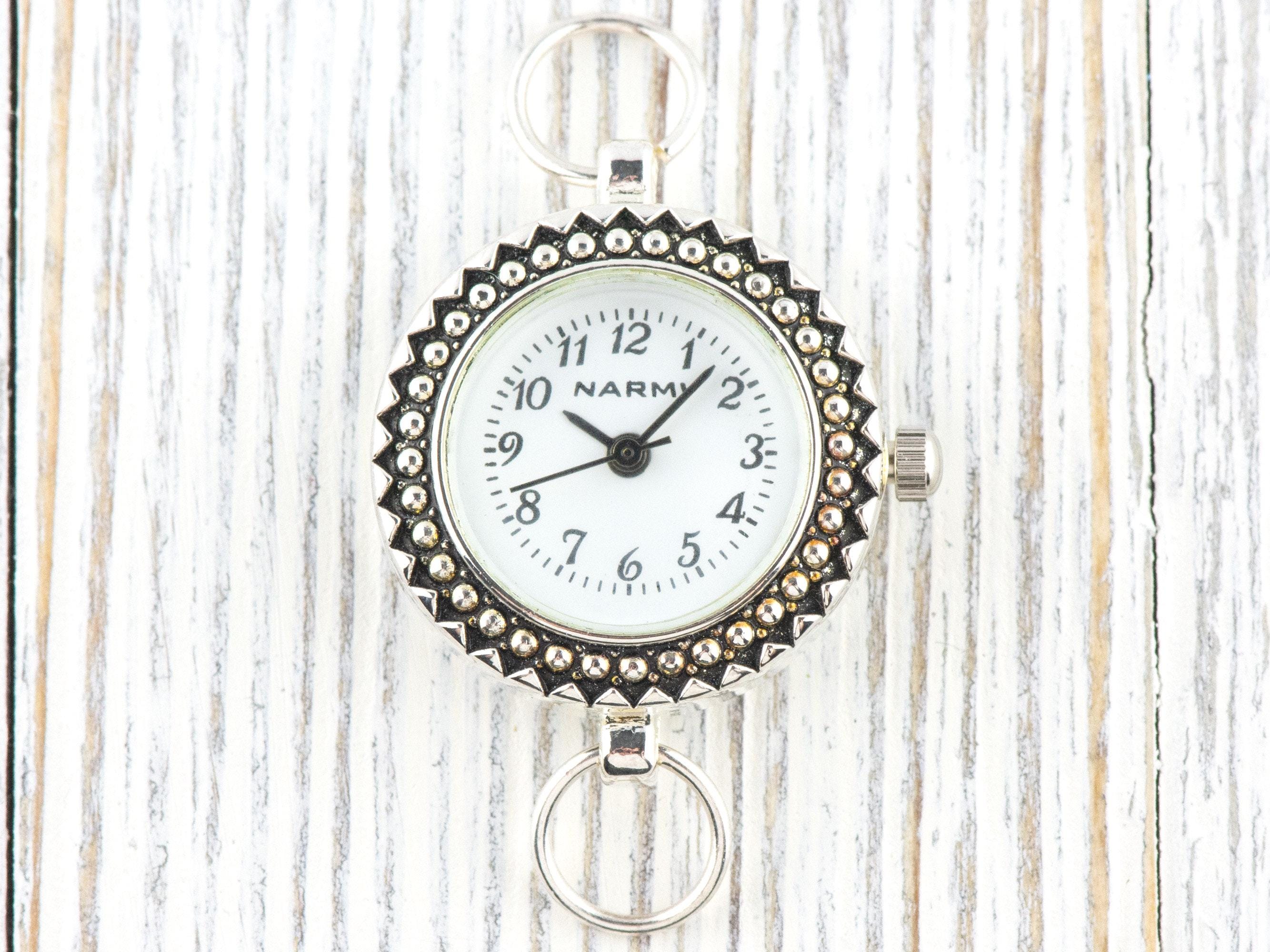 White Dial Silvertone Speckled Round Watch Face • DIY Beading Watch • Jewelry Making • Analog • Loops and Battery Included
